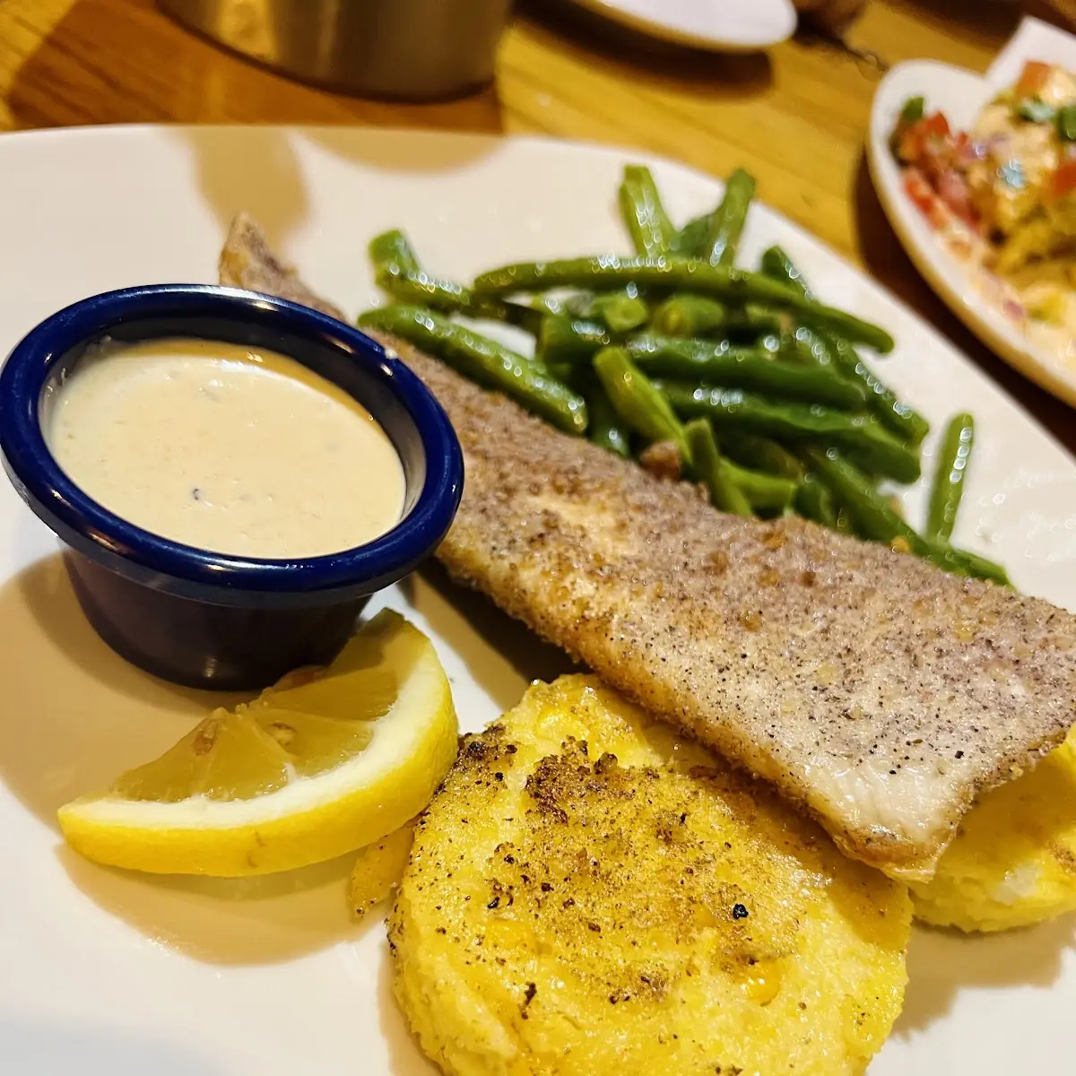 Blue Corn Crusted Trout Polenta Corn Cakes & Green Beans