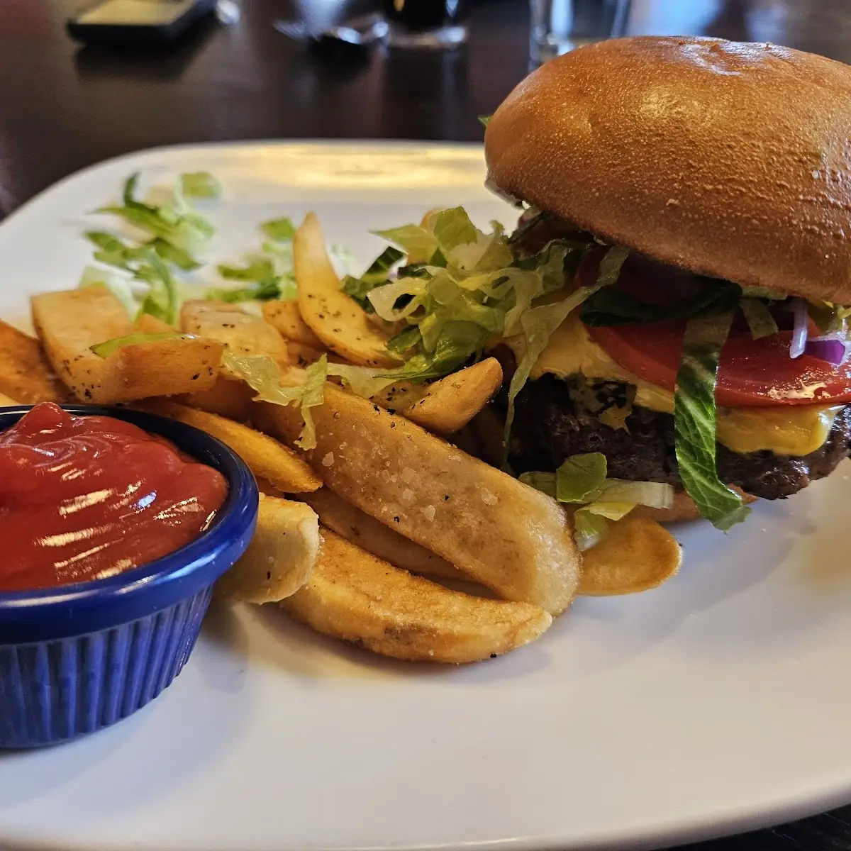 Green Chile Cheese Burger and Fries
