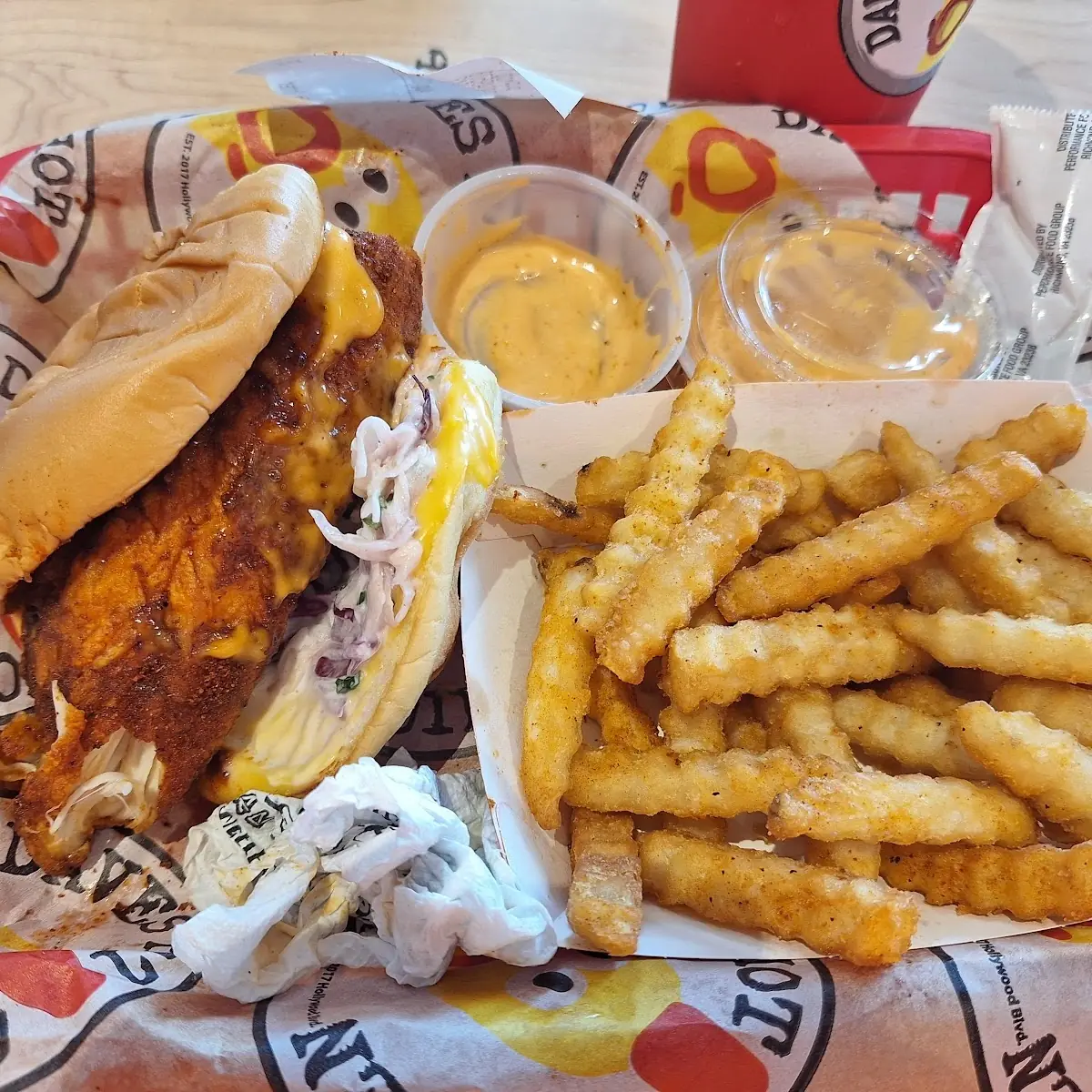 Hot Chicken Sandwich with Cheese Fries