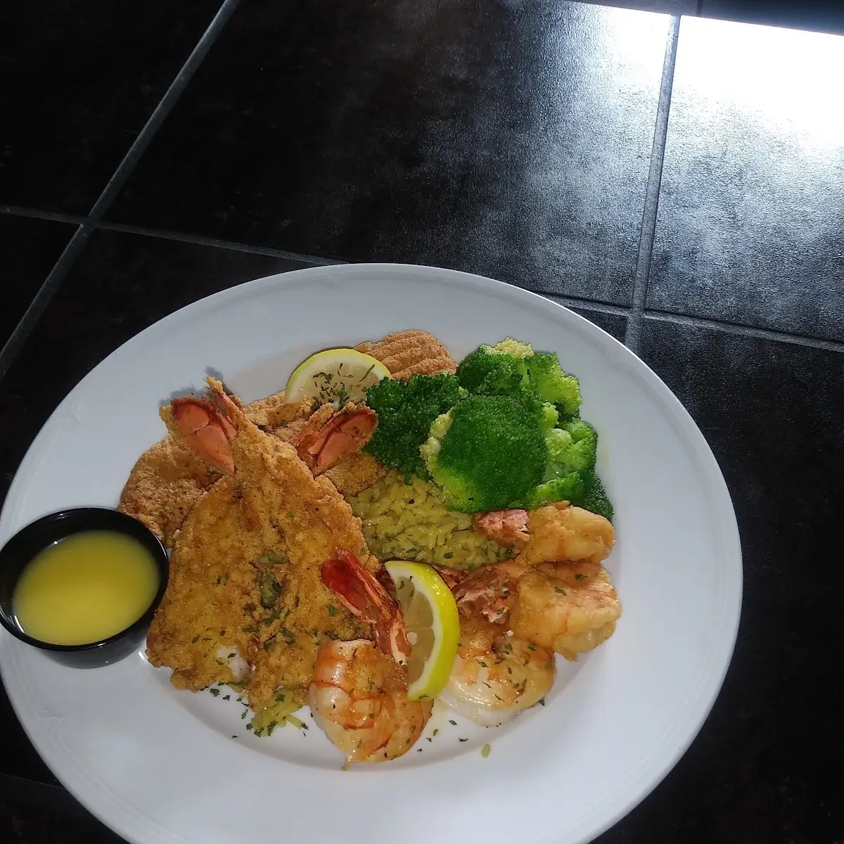 Fried Lobster Tail over Wild Rice with Shrimp
