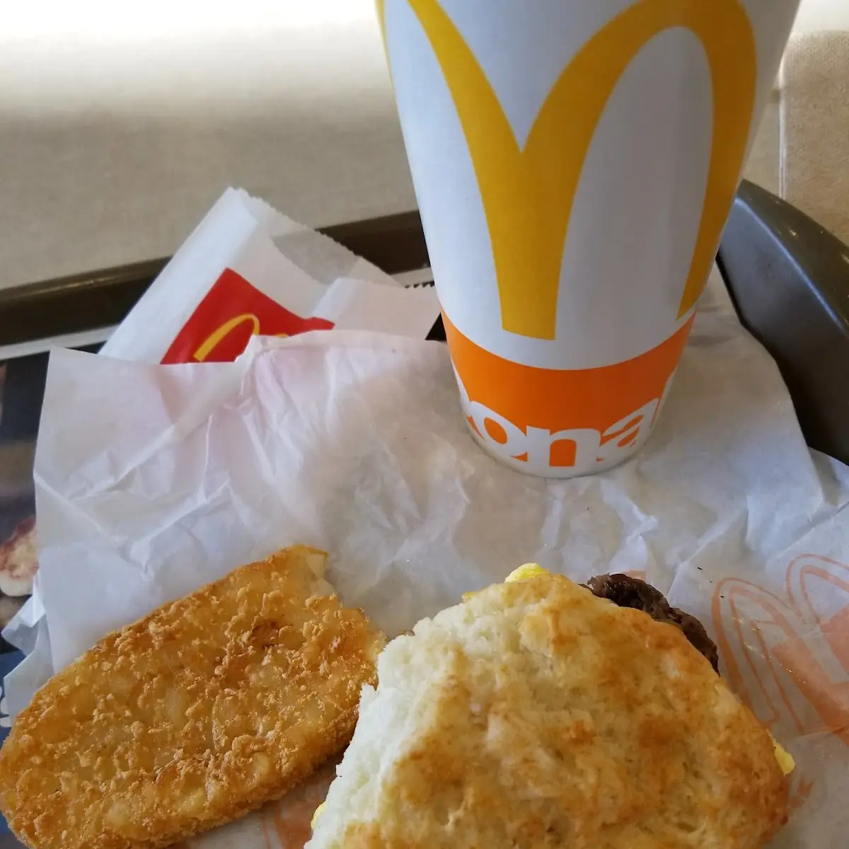 Steak Biscuit and Hash Browns