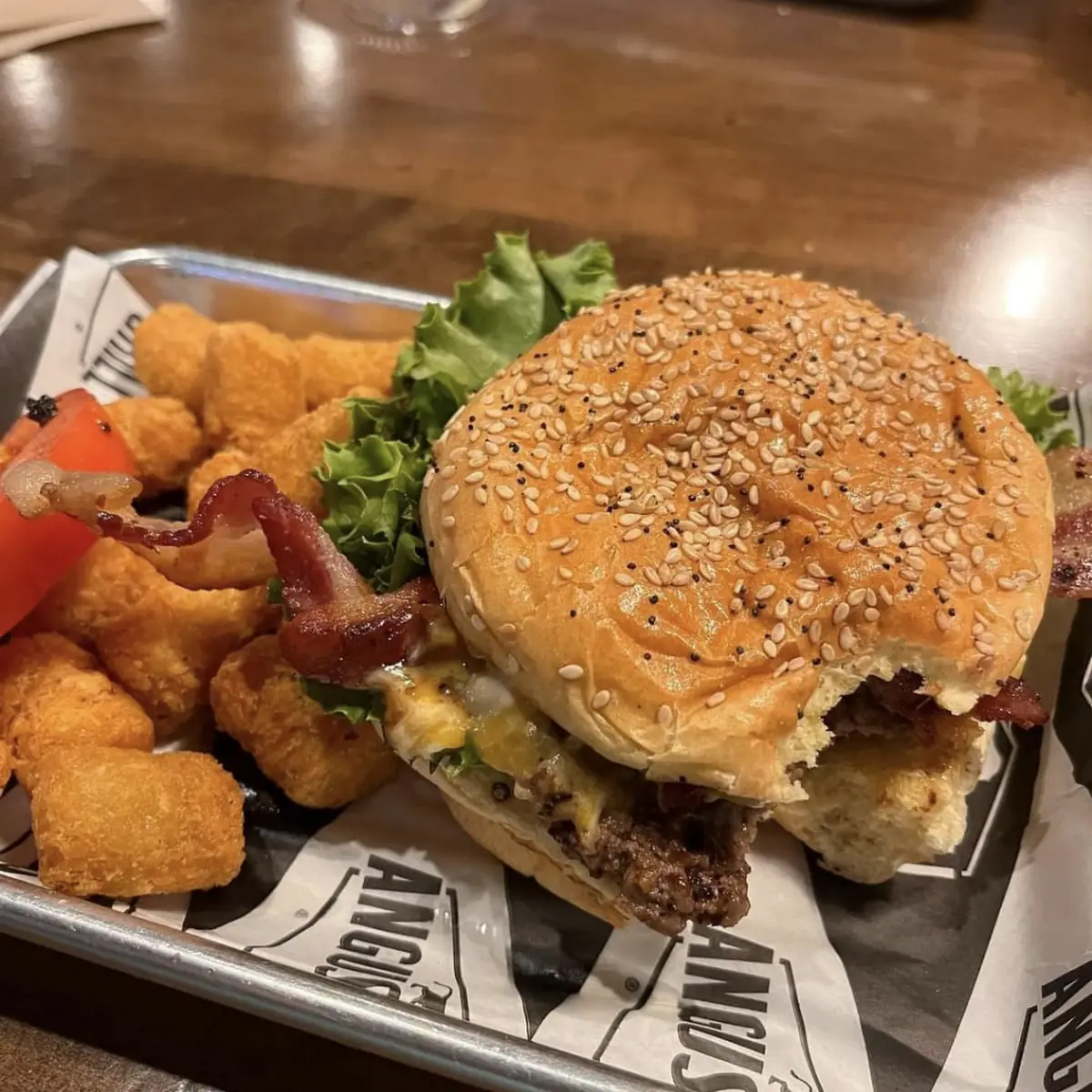 Pimento Cheese Burger with Tots