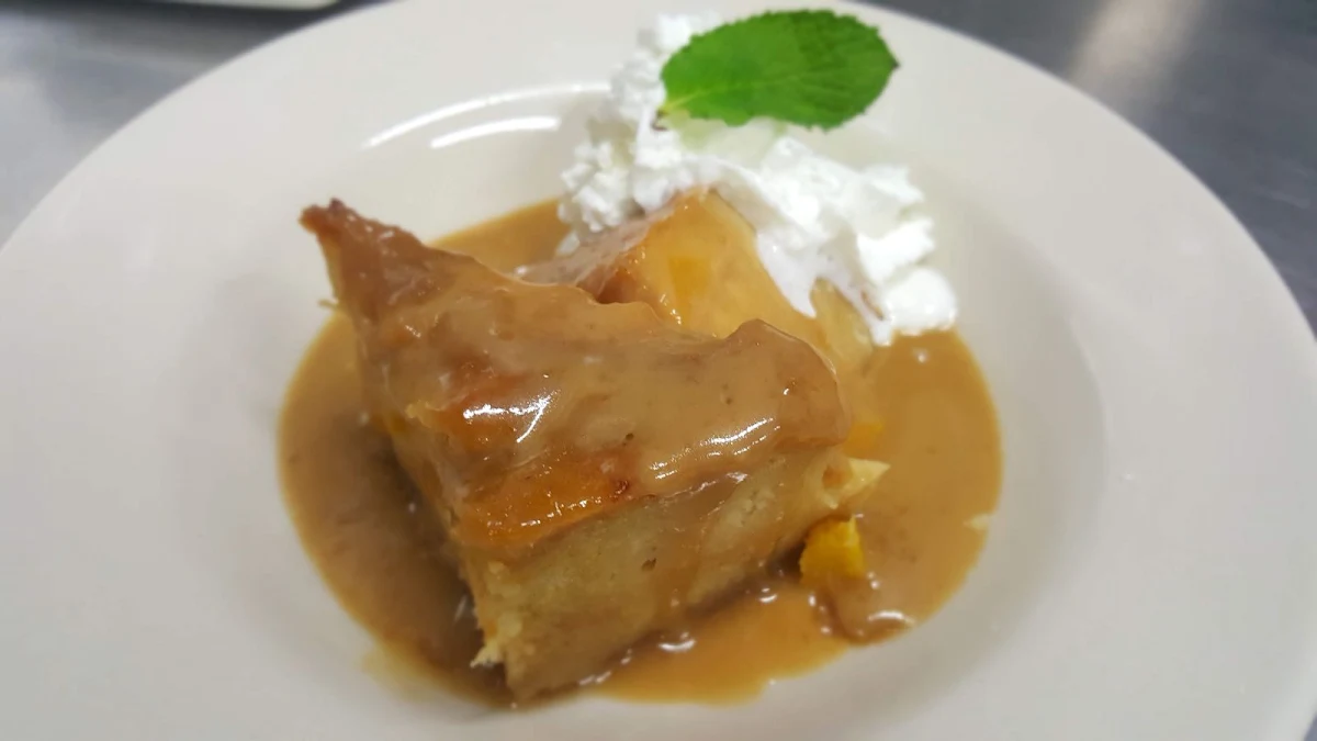Peach Bread Pudding with a Whiskey Carmel Sauce