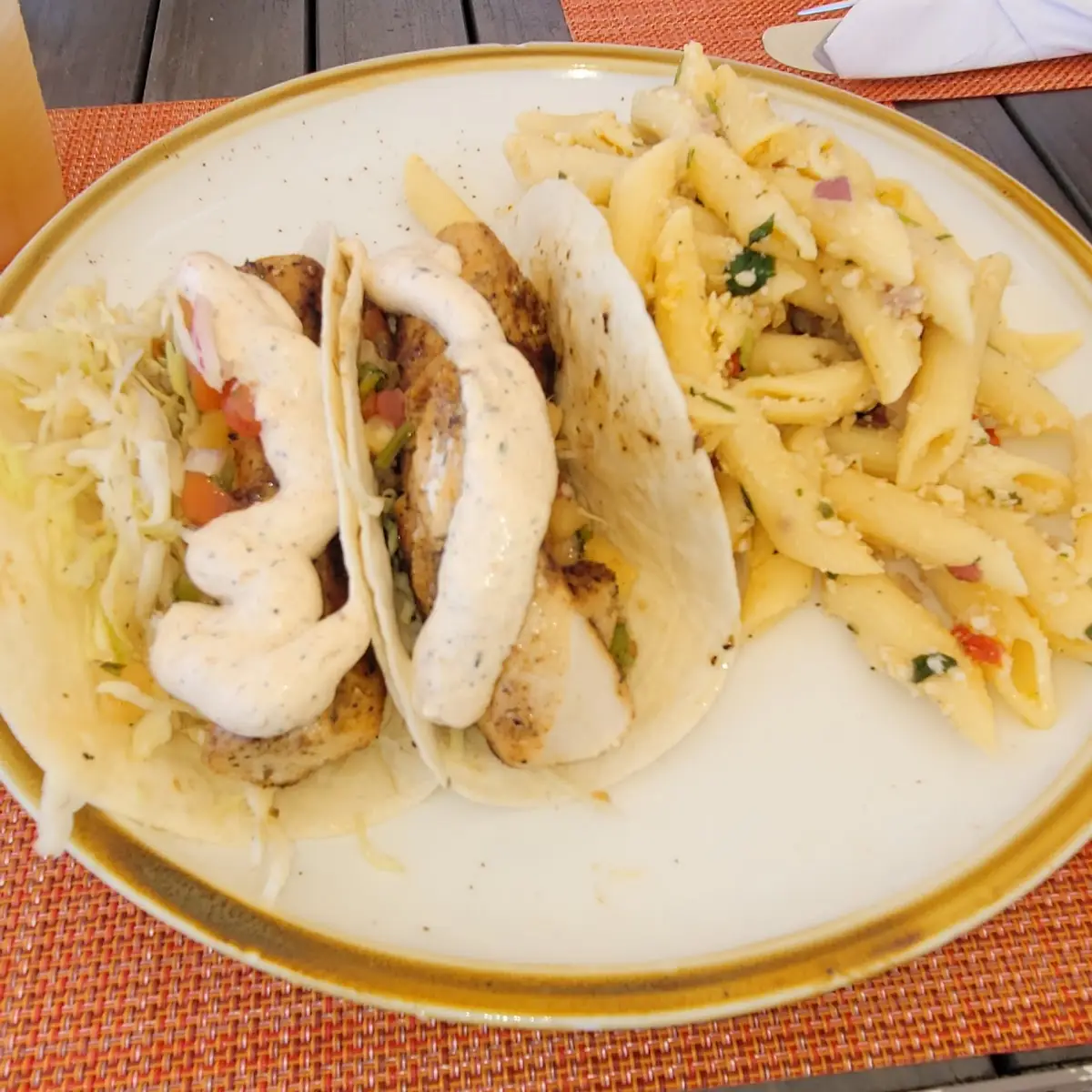 Fish Tacos with Pasta Salad