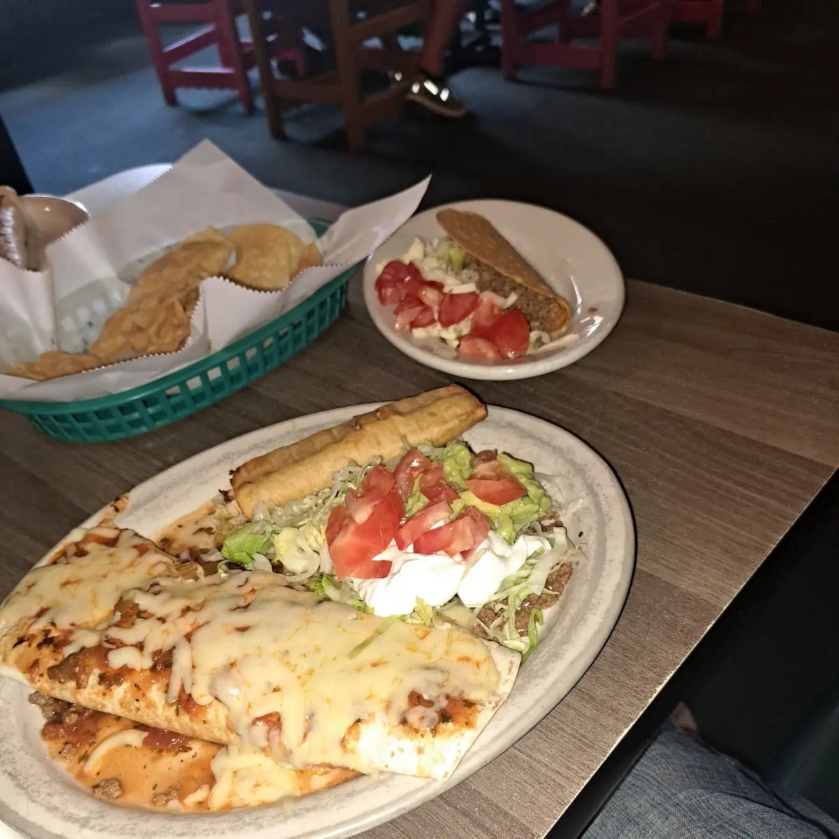 Flautas Burrito Taco Salad and a Taco