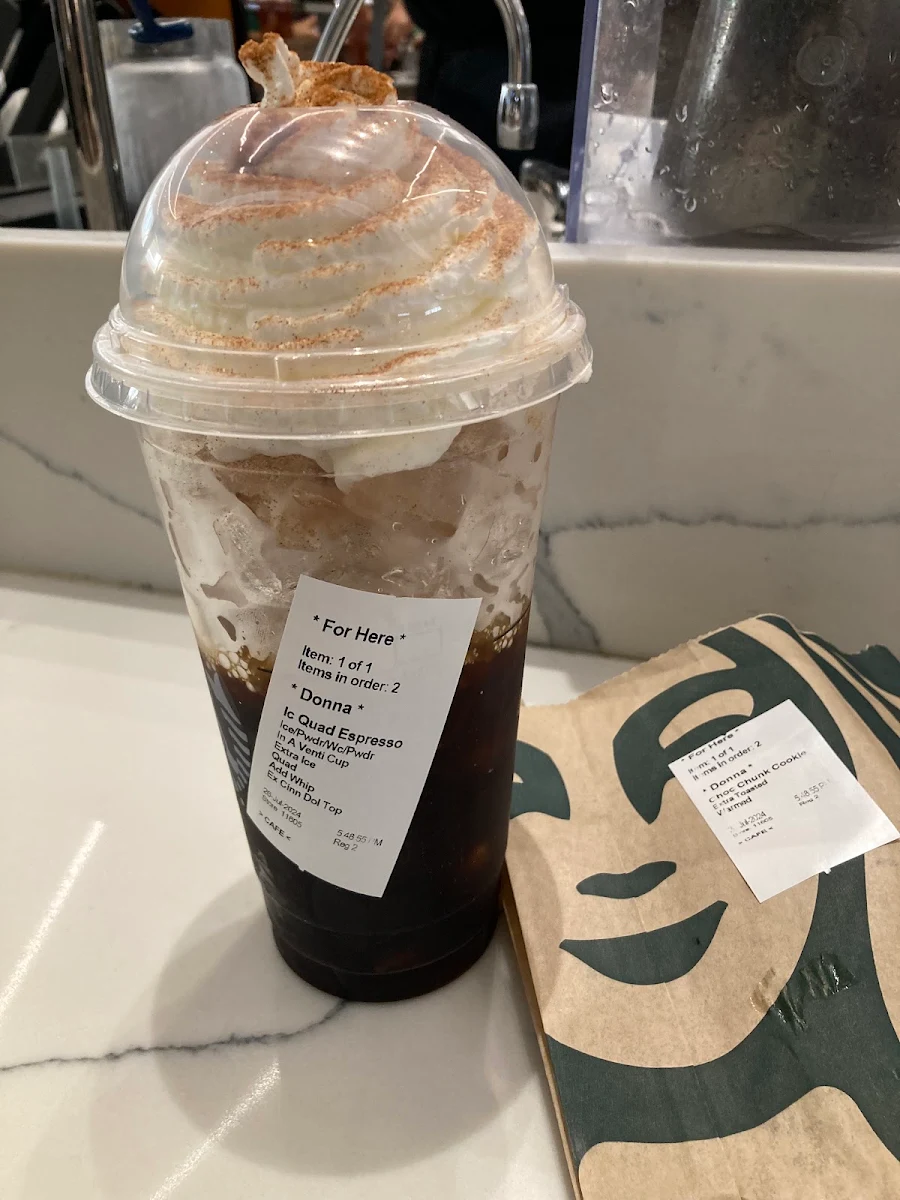 Iced Espresso with Whipped Cream and Cinnamon Dolce Powder on Top