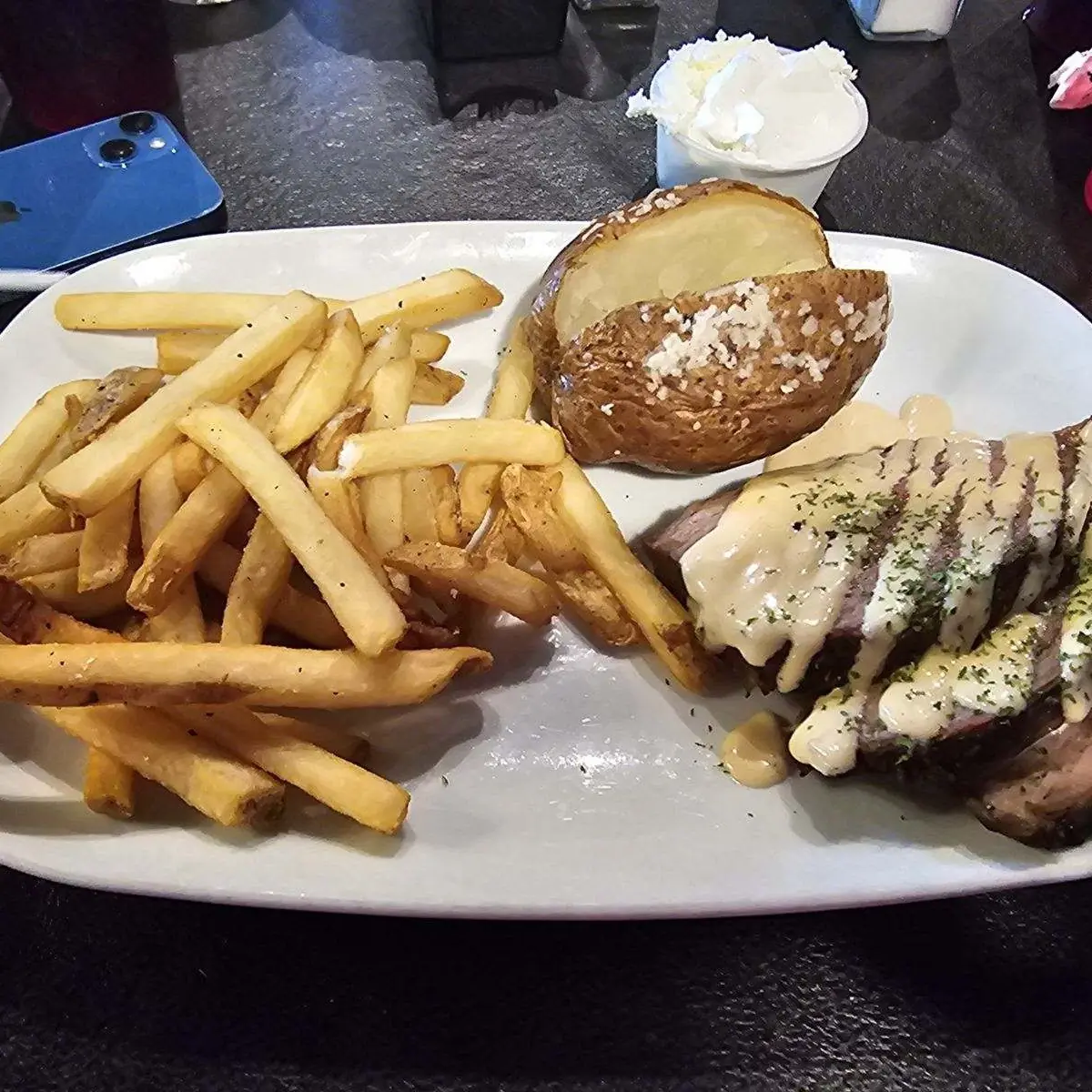 Tri Tip w Garlic Sauce Baked Potato