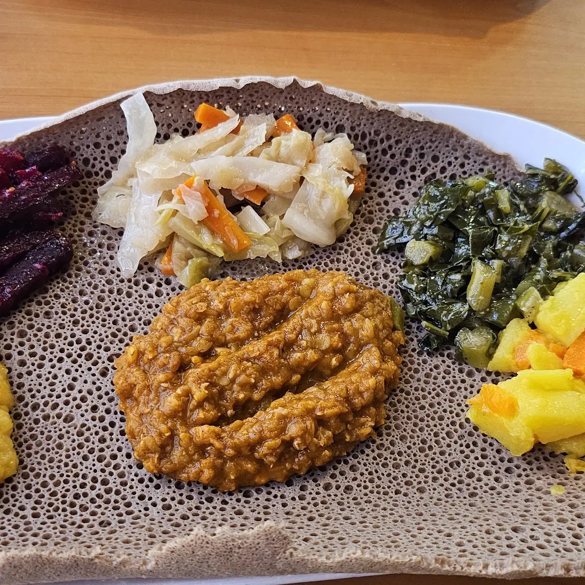 Injera with Beef and Vegetable Stew