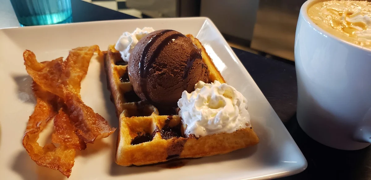 Waffle Topped with Chocolate Ice Cream