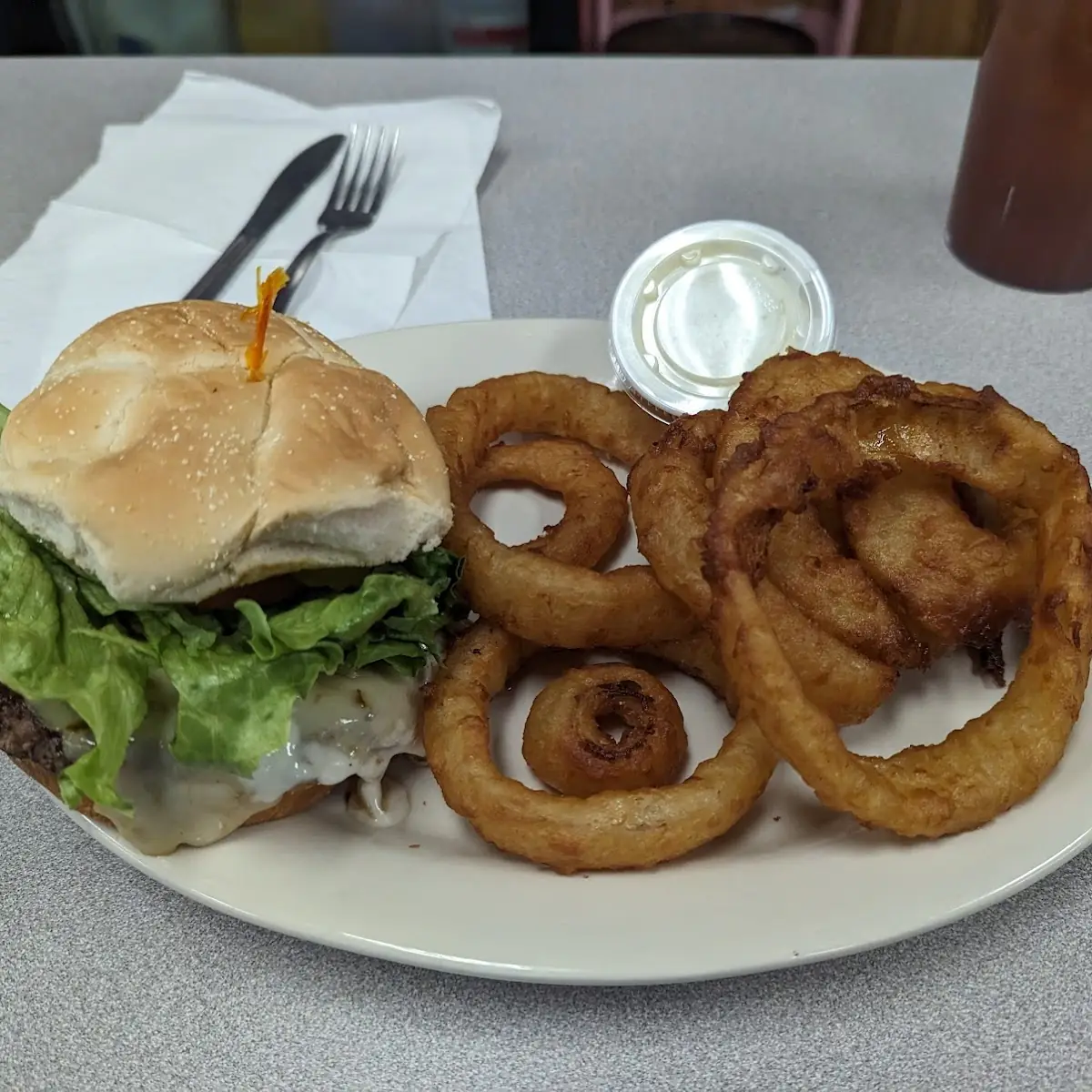 Jalapeno Burger with Onion Rings