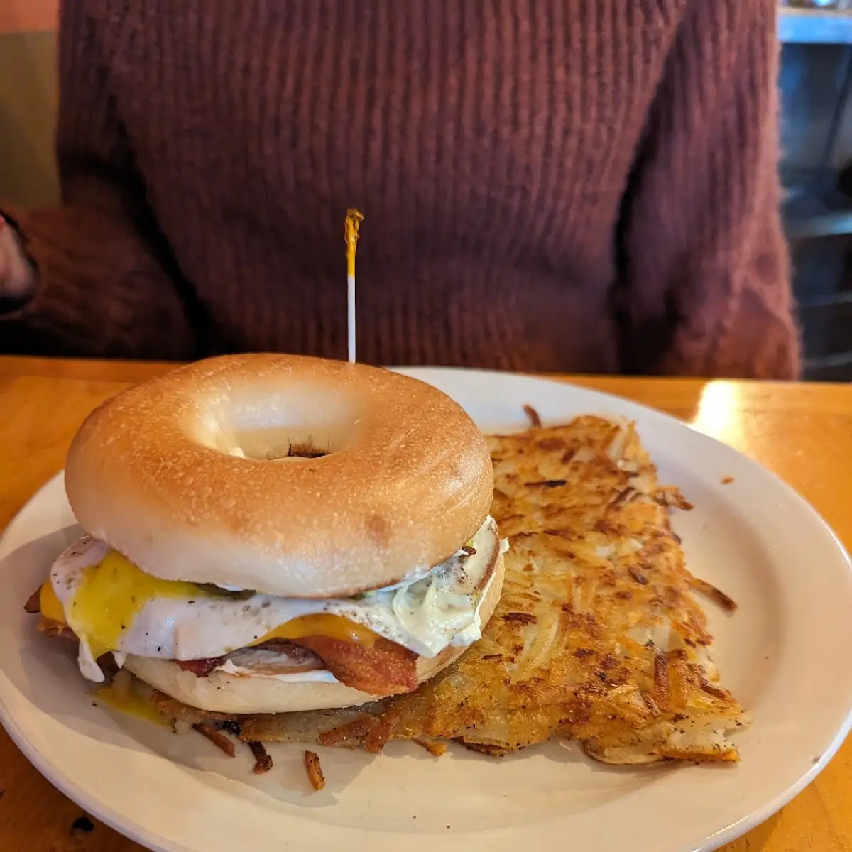 Bomb Bagel with Hash Browns