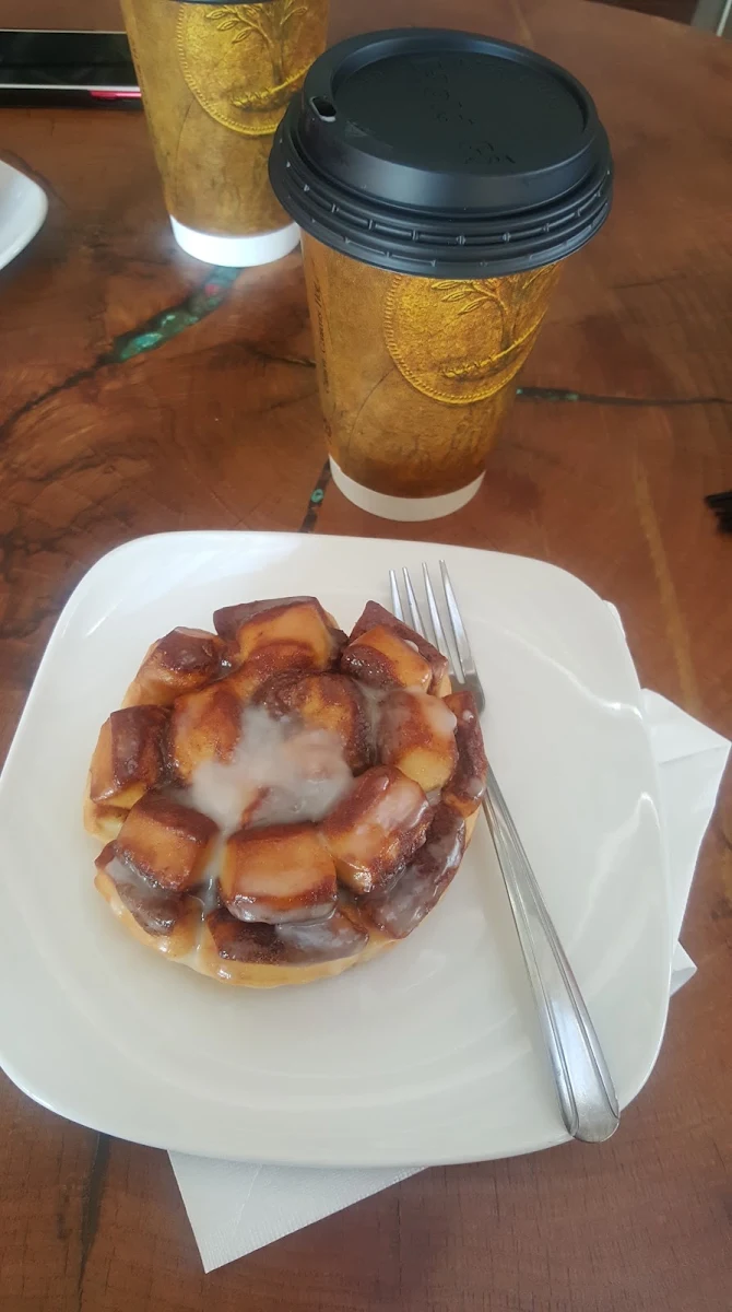 Latte and Cinnamon Bun