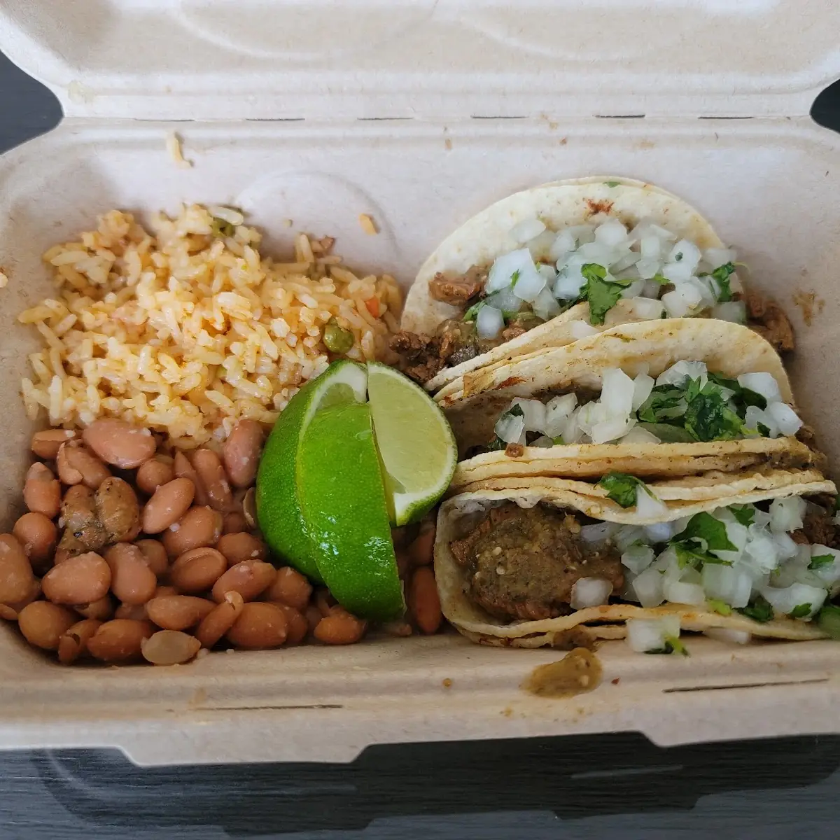 Steak Tacos with Mexican Rice and Pinto Beans