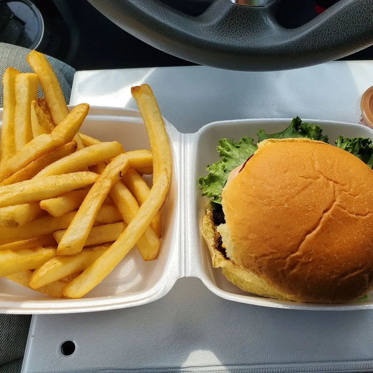 Double Cheeseburger and Fries with Ecb Sauce