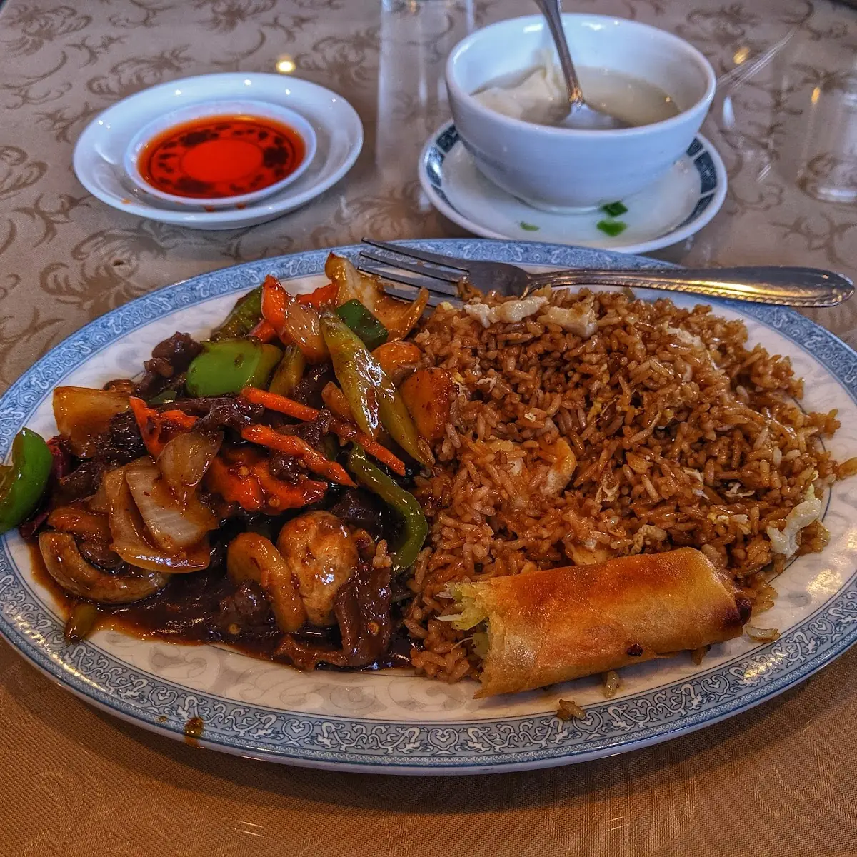 Shezwan Beef Fried Rice Wonton Soup Egg Roll