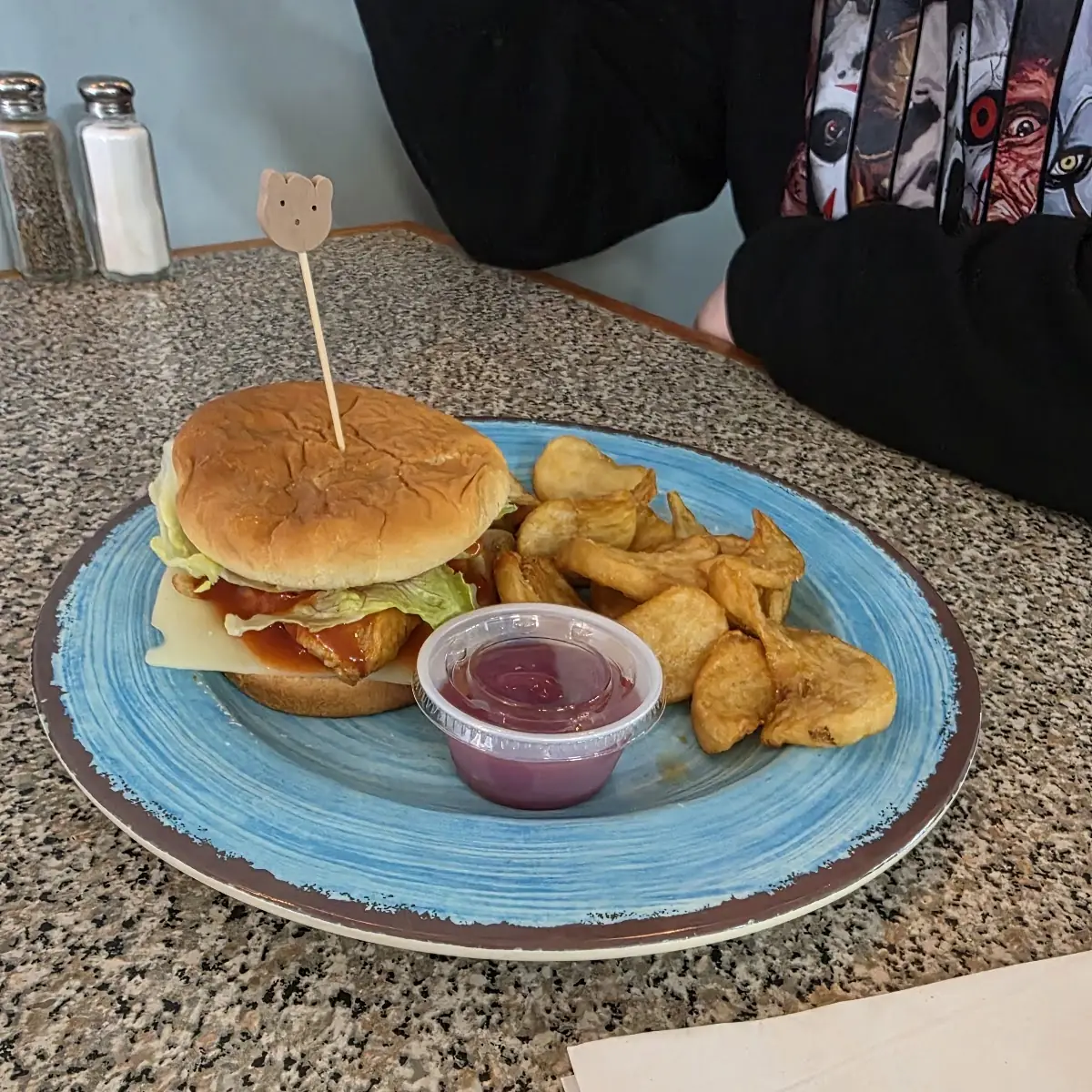 Fried Spicy Chicken Sandwich with Wedge Fries