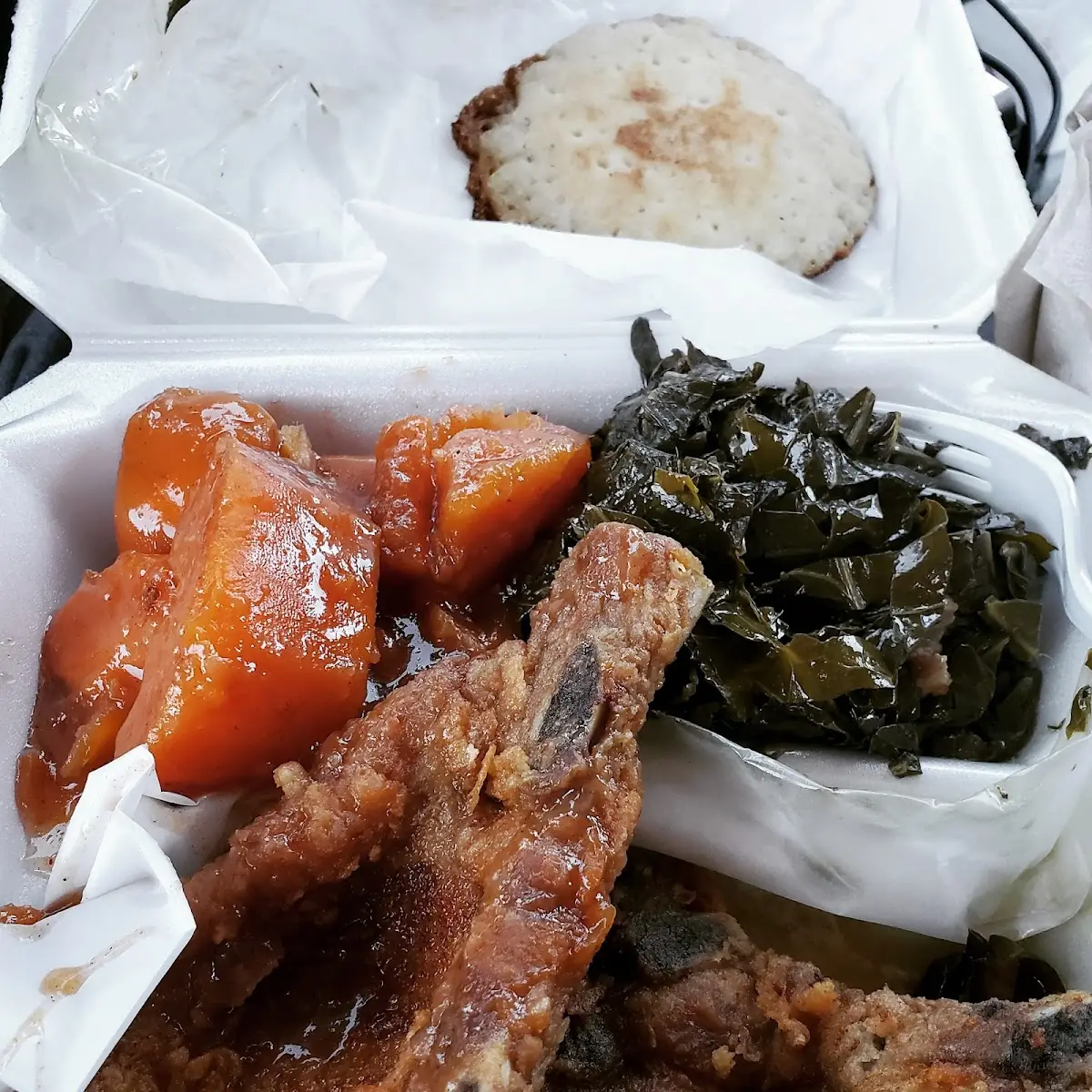 Set Potatoes Collard Greens and Fried Pork Chops Cornbread