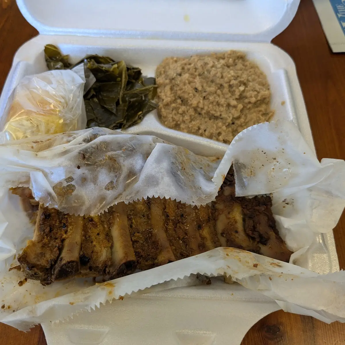 Ribs Cornbread Collard Greens and Hash