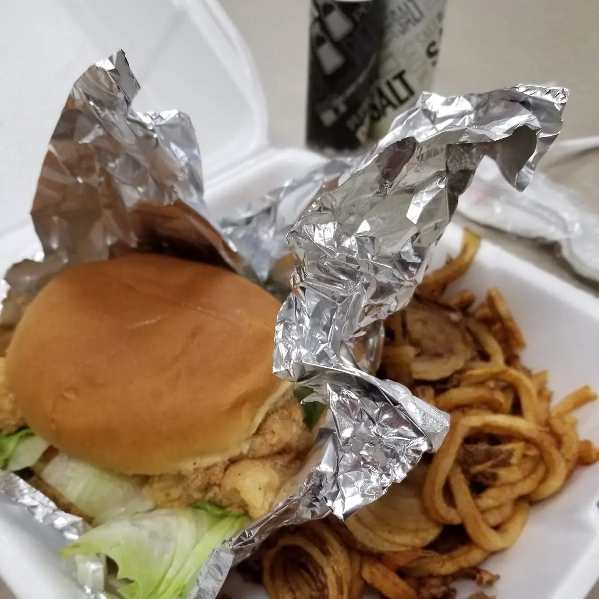 Fish Sandwich with Curly Q Fries