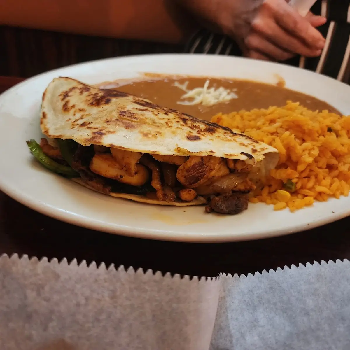 Steak Quesadilla and Rice