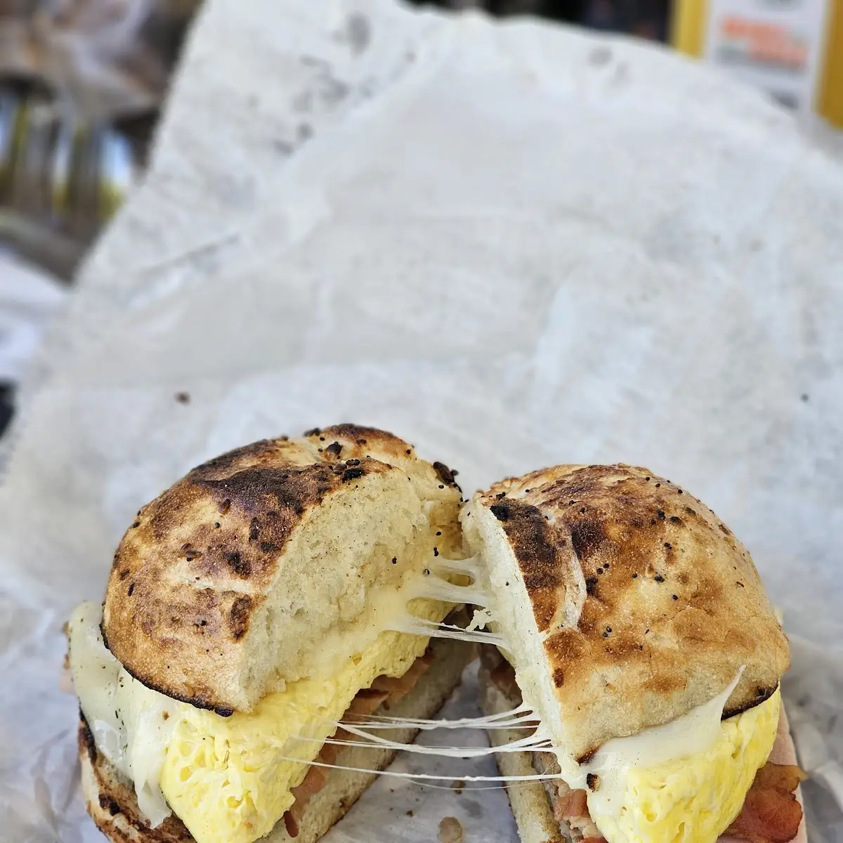 Bacon Sausage Ham Egg and Cheese Bagel