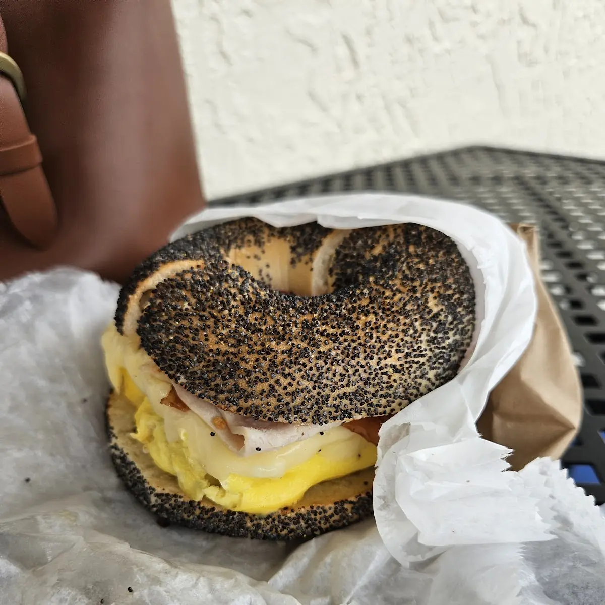 Poppy Seed Bagel Egg Sandwich with Tomato