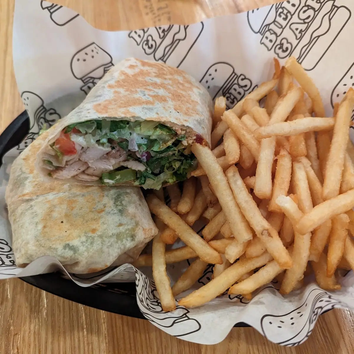 Feisty Chicken Wrap and Fries