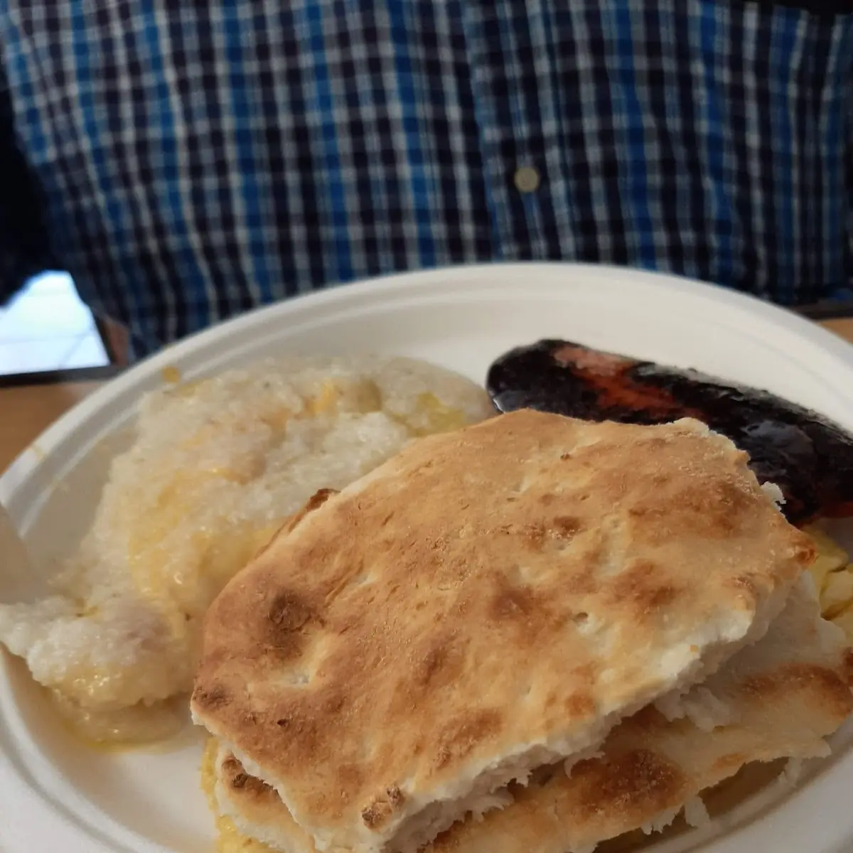 Cheese Grits Sausage Scrambled Eggs and Biscuits