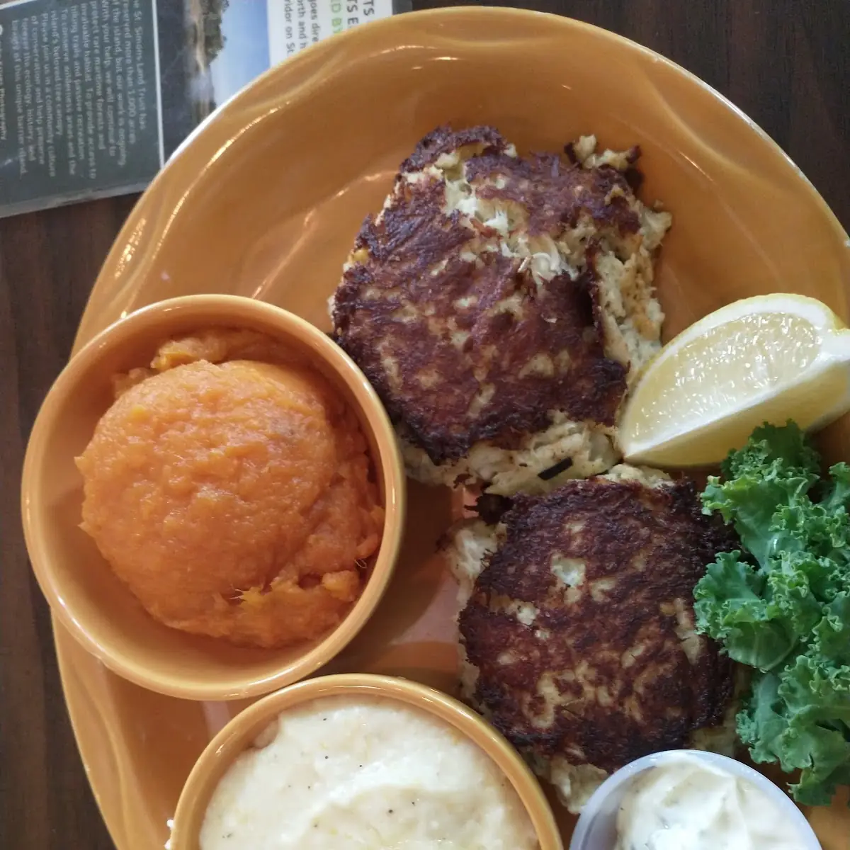 Crab Cakes Sweet Potato Casserole and Grits