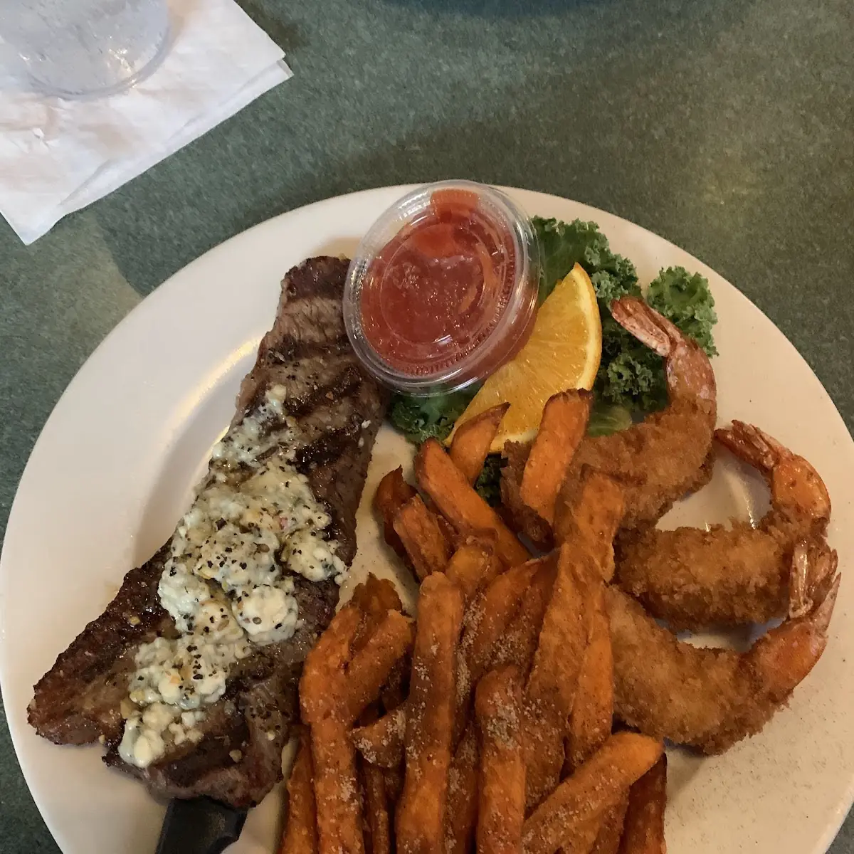 Steak and Fried Shrimp