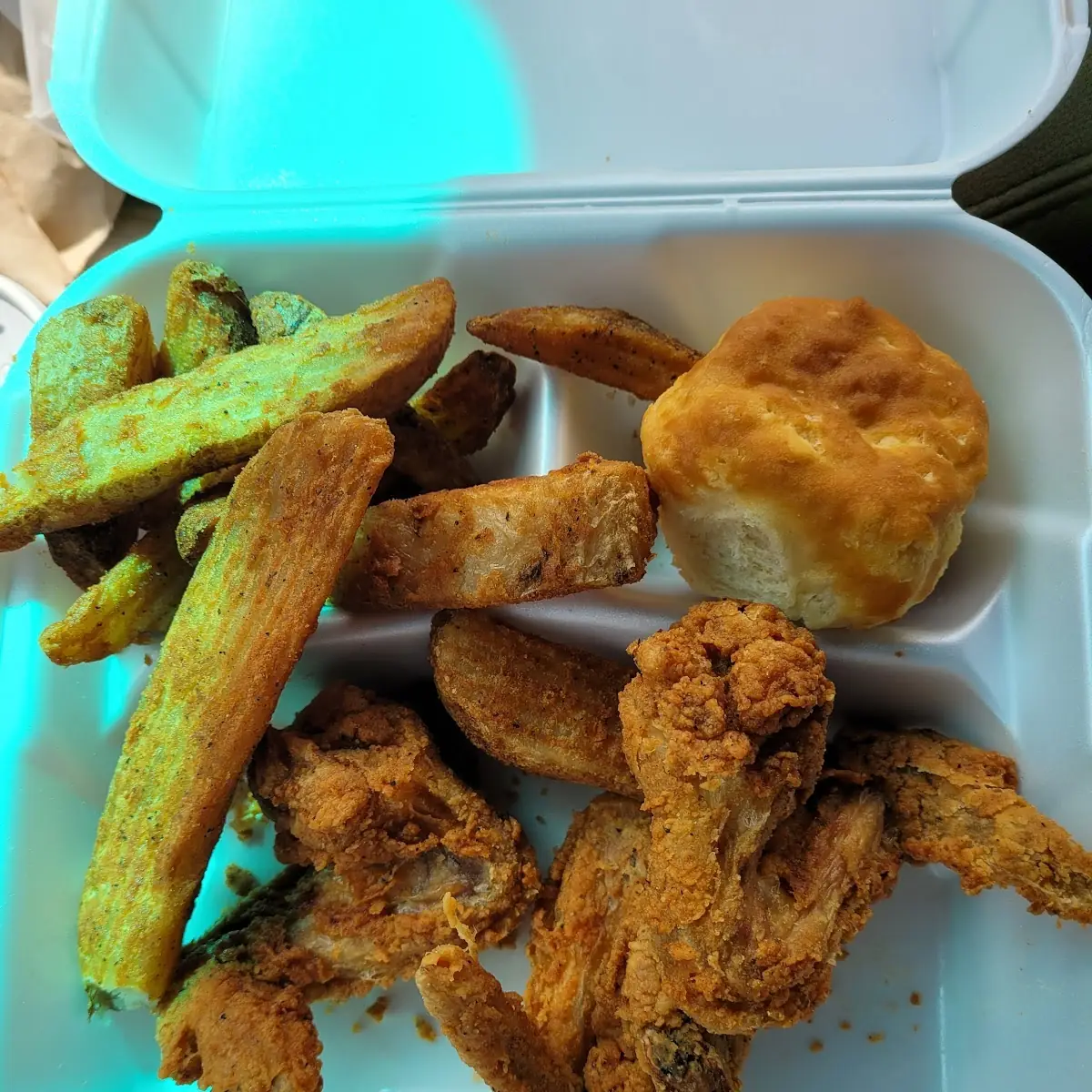 Fried Chicken Dinner with Wedges