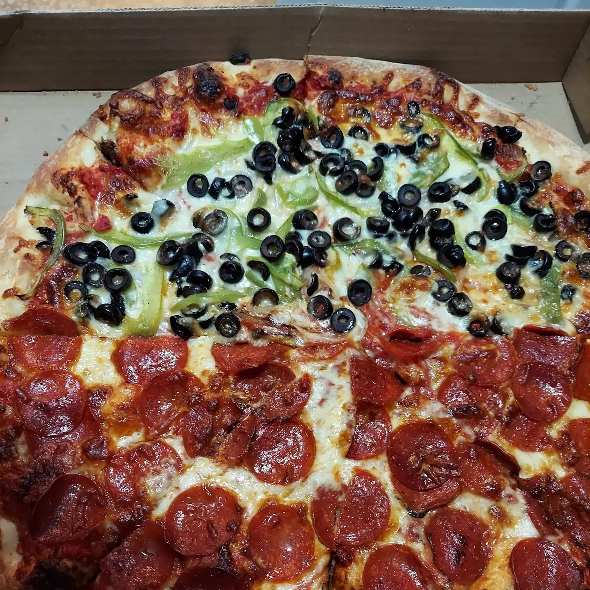 Half Pepperoni Half Veggie Pizza