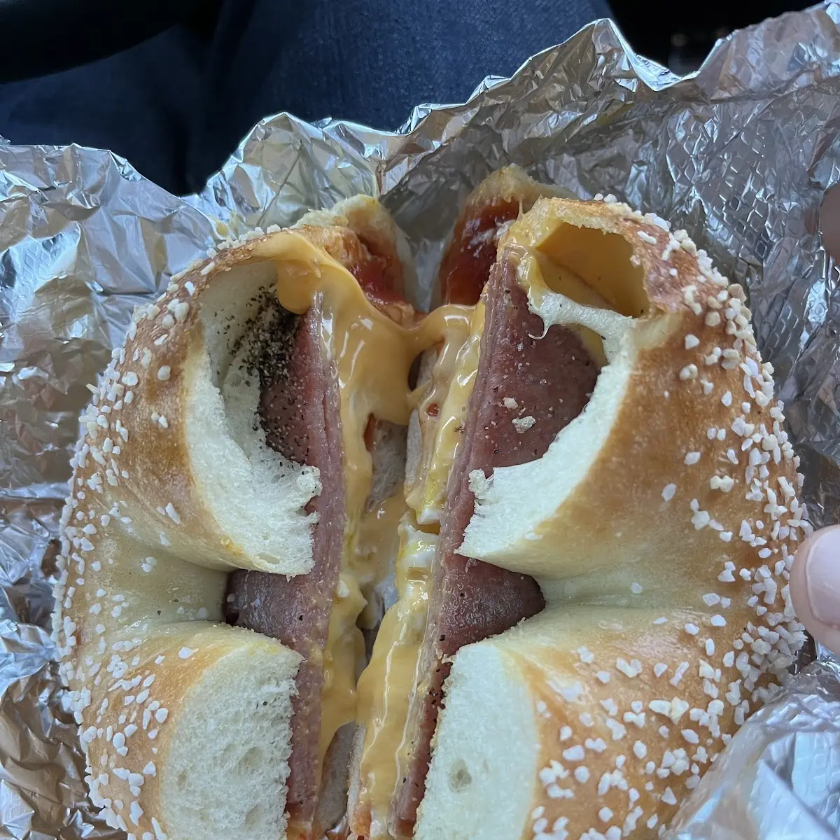 Taylor Ham Egg and Cheese on Salt Bagel