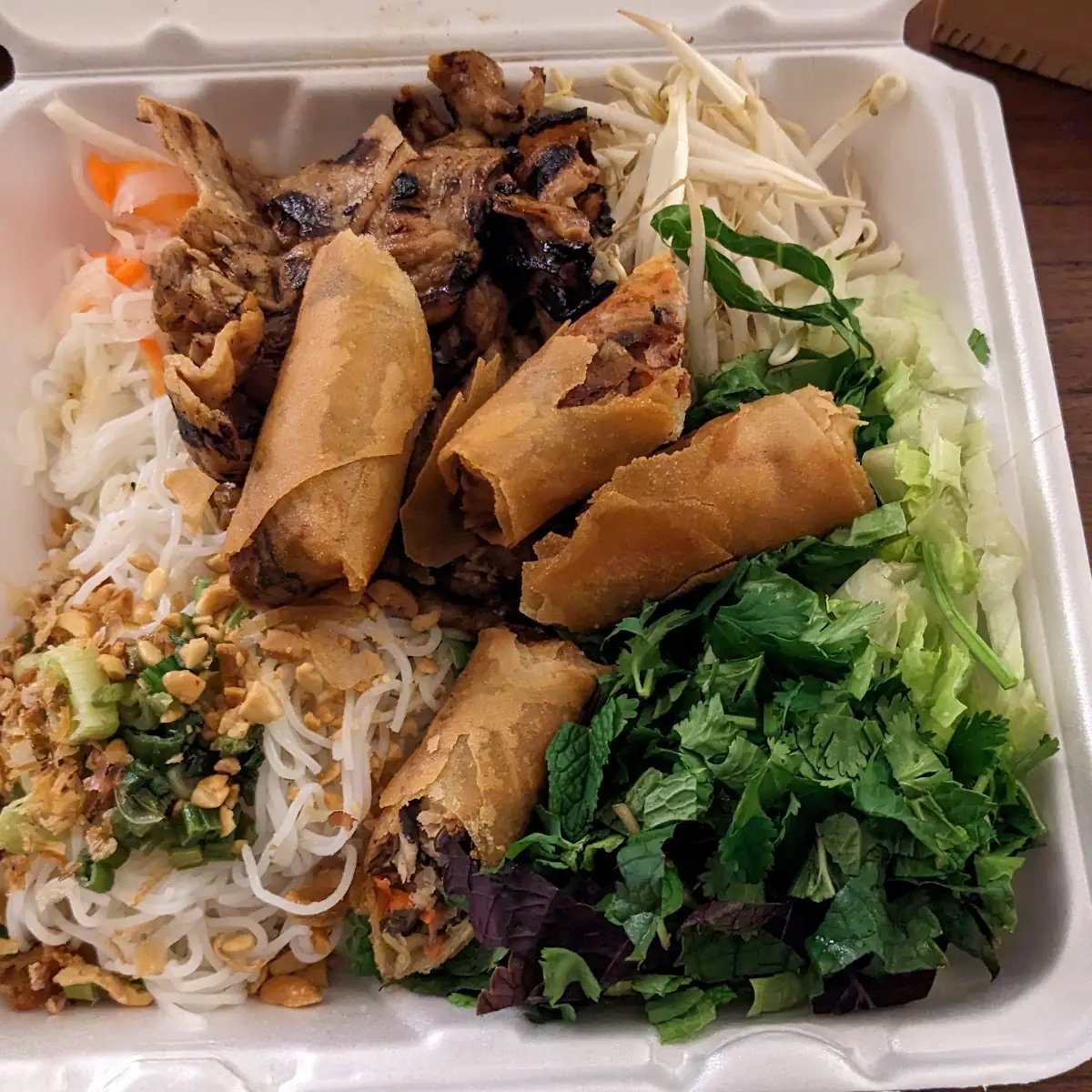 Vermicelli with Beef Shrimp and Egg Rolls