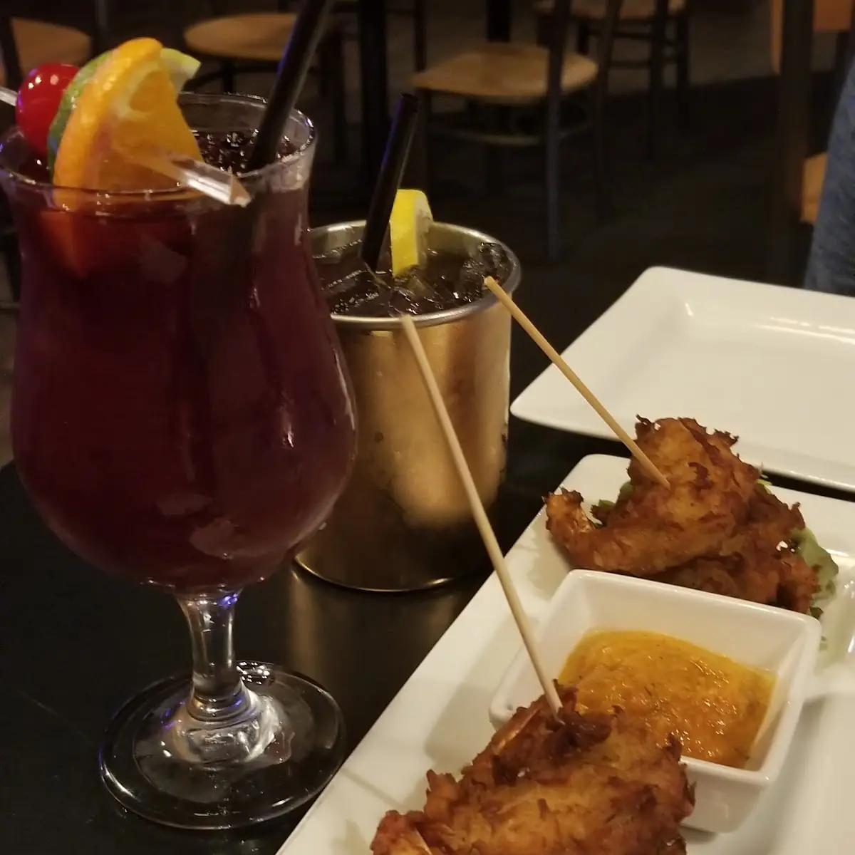 Sangria Raspberry Mule and Coconut Shrimp
