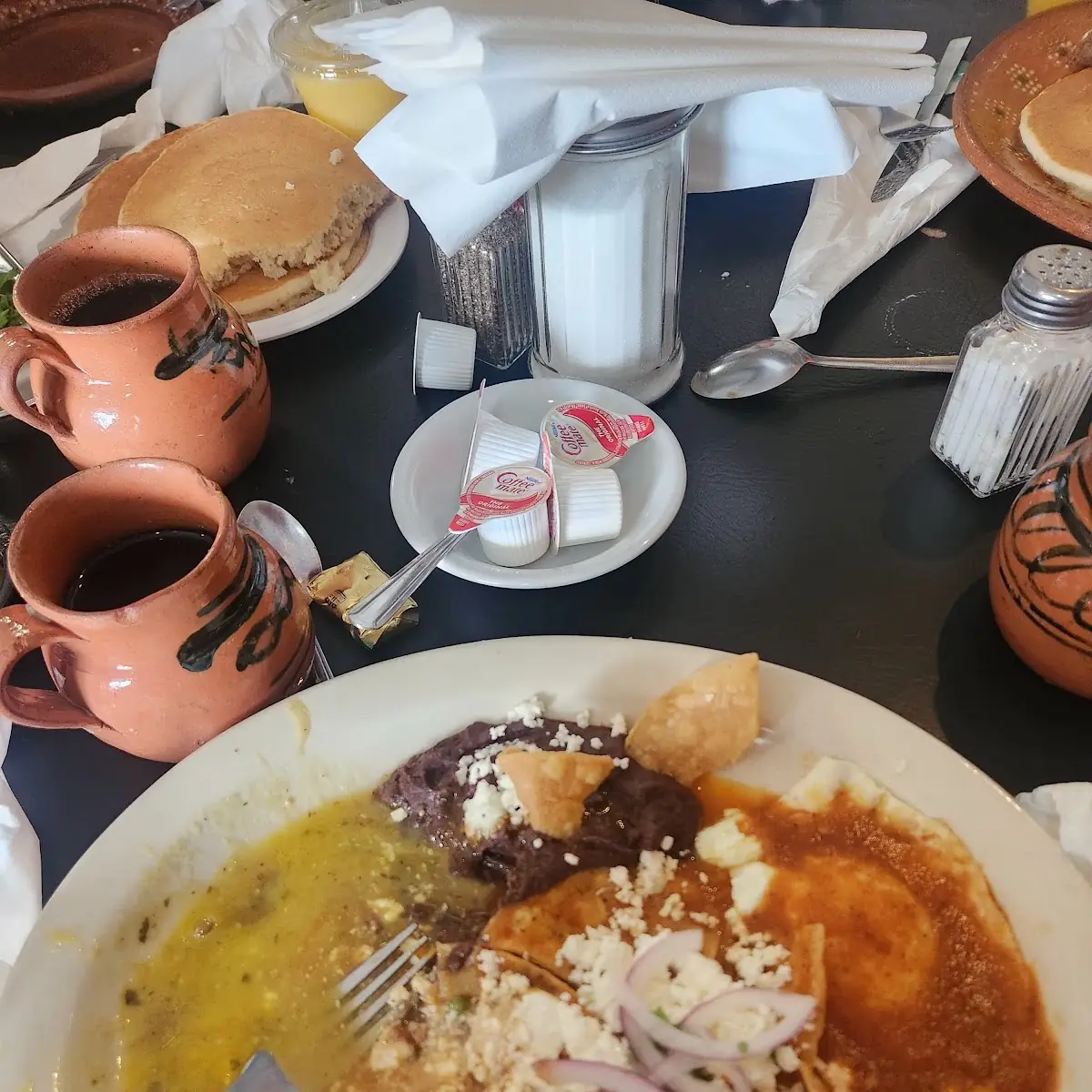 Red Chilaquiles with Beef Fajitas