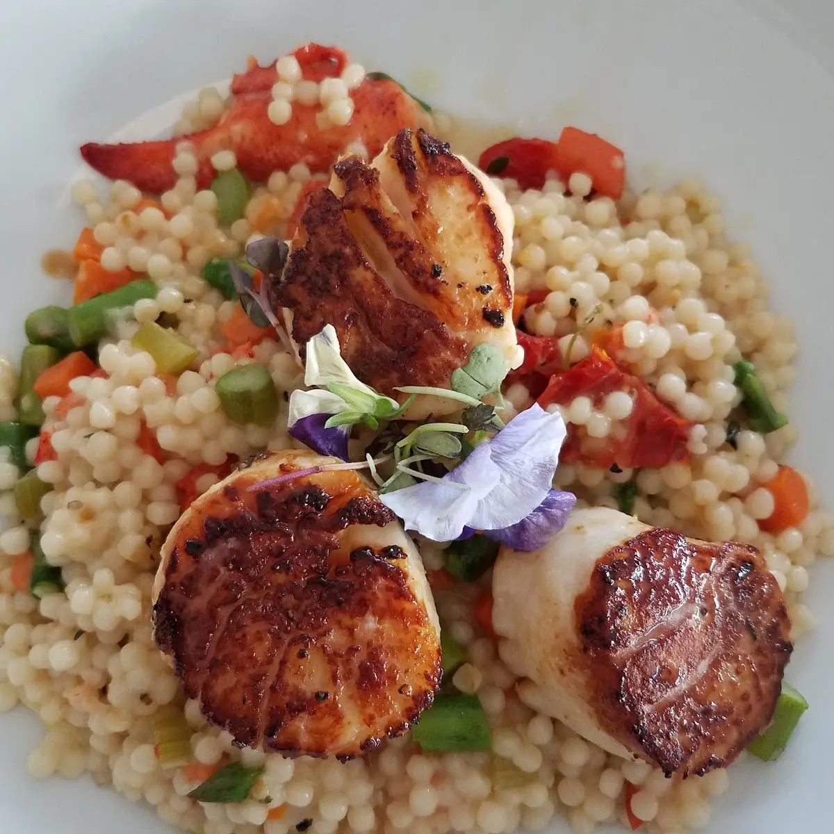 Pan Seared Scallops with Lobster Couscous