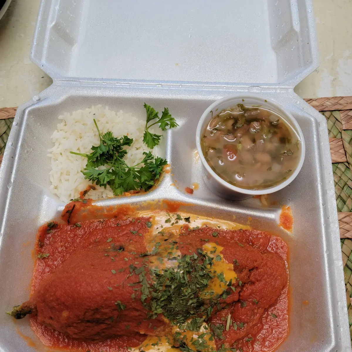 Chile Relleno Plate with Charro Beans