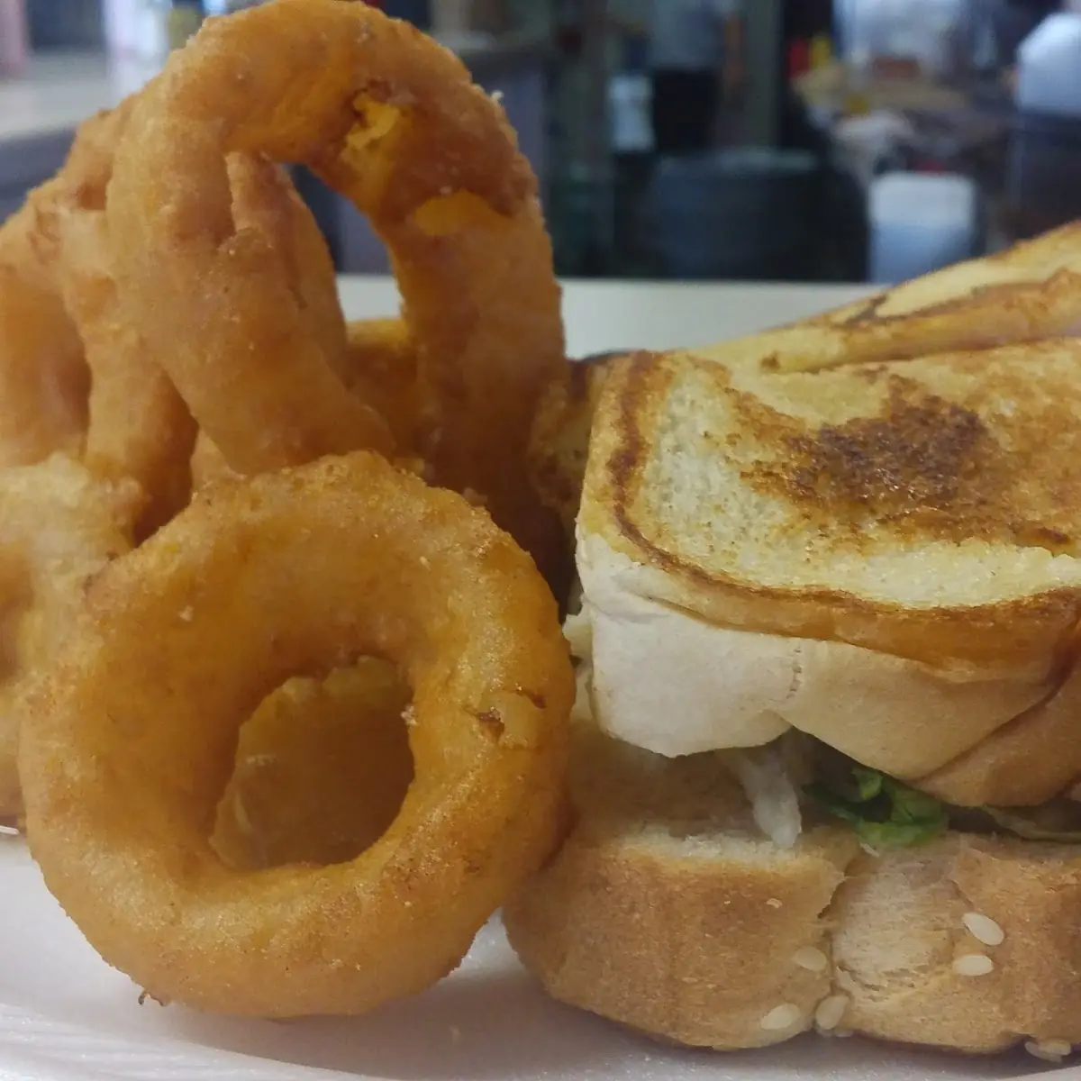 Burger on a Texas Toast with Onion Rings