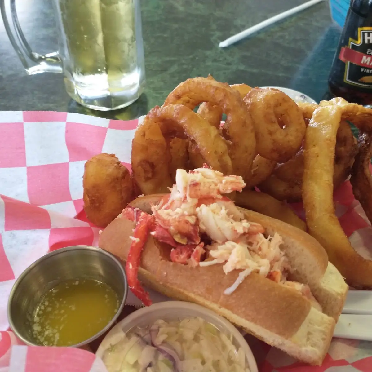 Hot Lobster Roll with Onion Rings