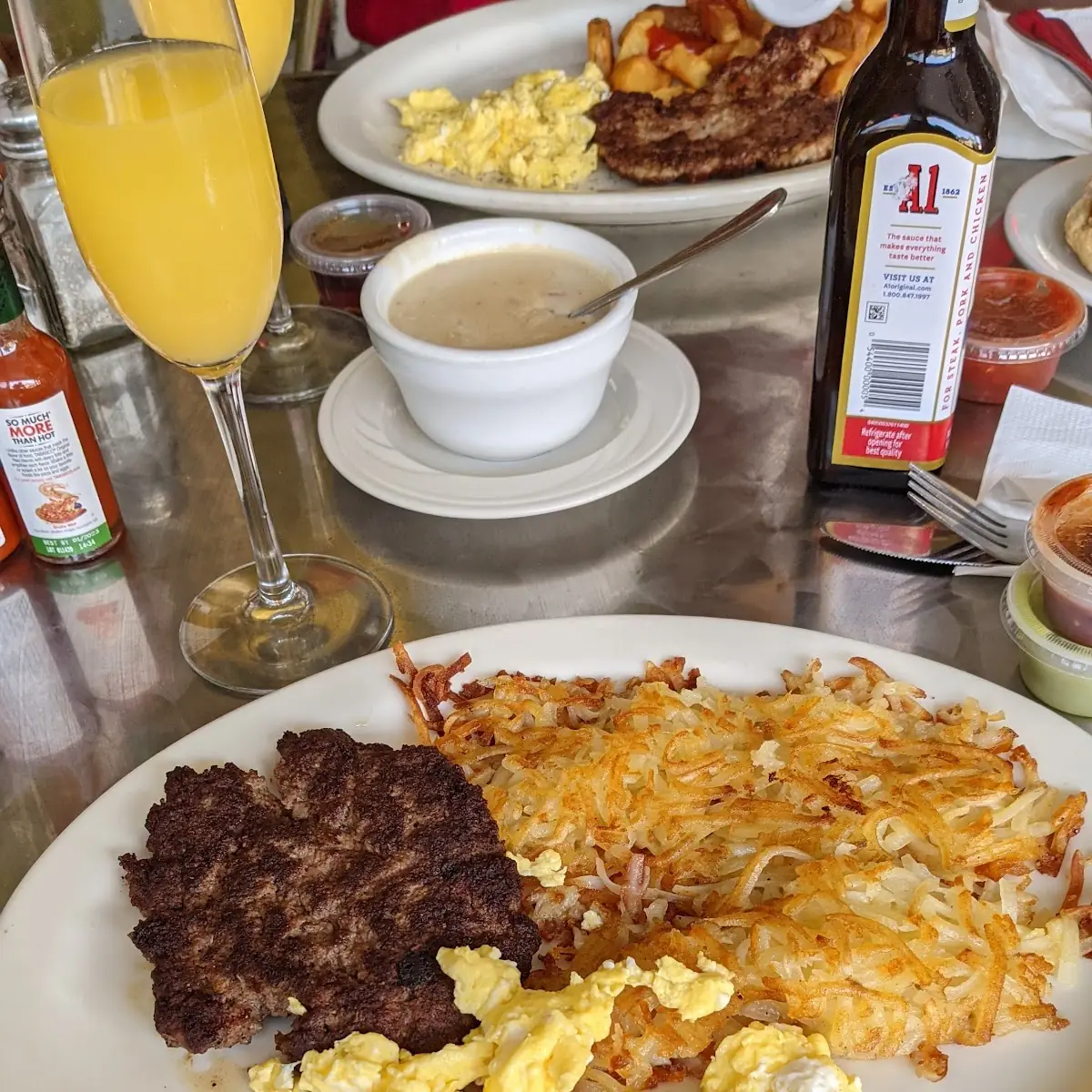 Burger Steak and Eggs Any Style