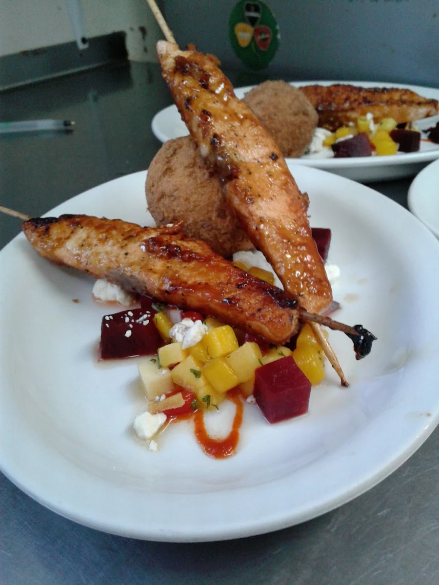 Seared Salmon Skewers with Mango Salsa