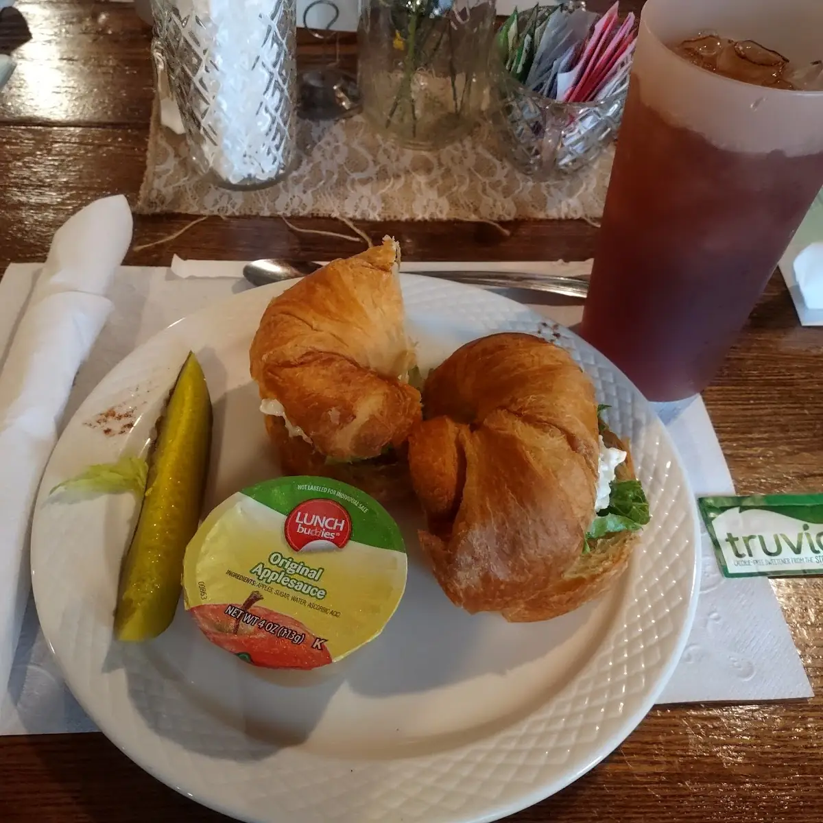 Chicken Salad Apple Sauce Pickle & Peach Tea