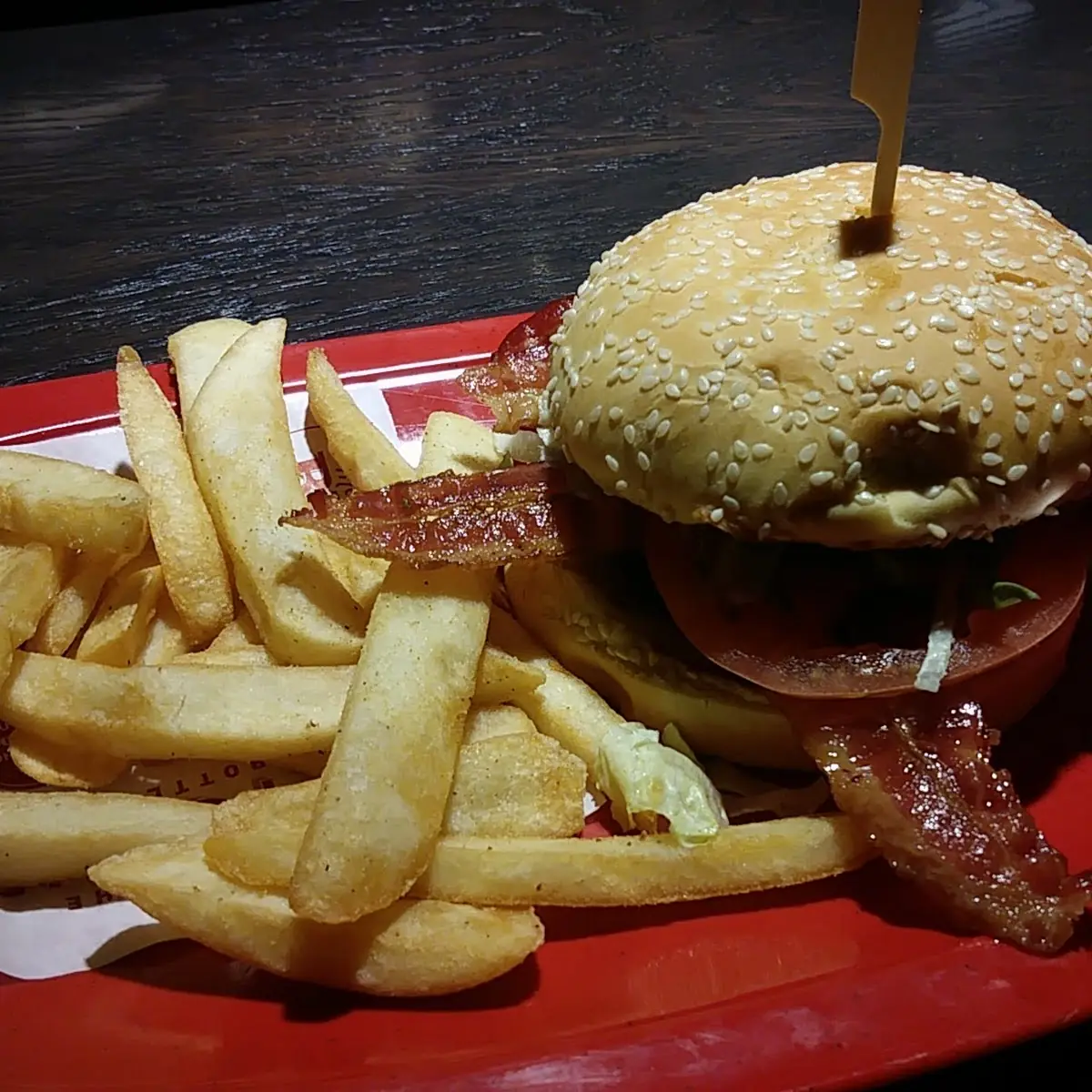 Bacon Burger and Fries with Cheese