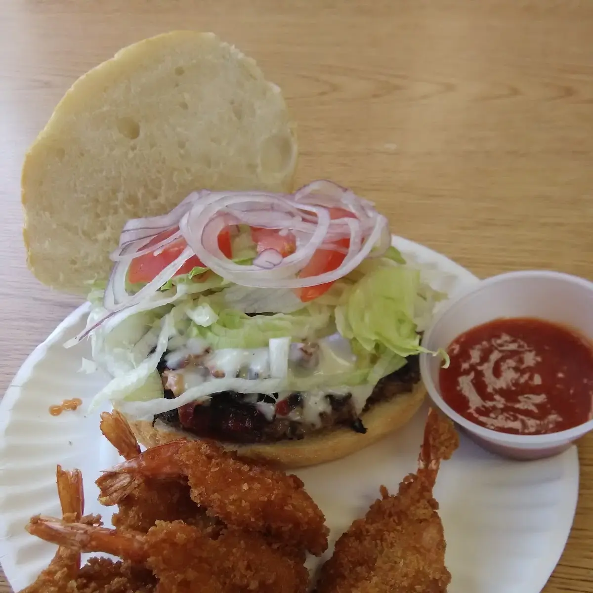 Cheese Burger and Fried Shrimp
