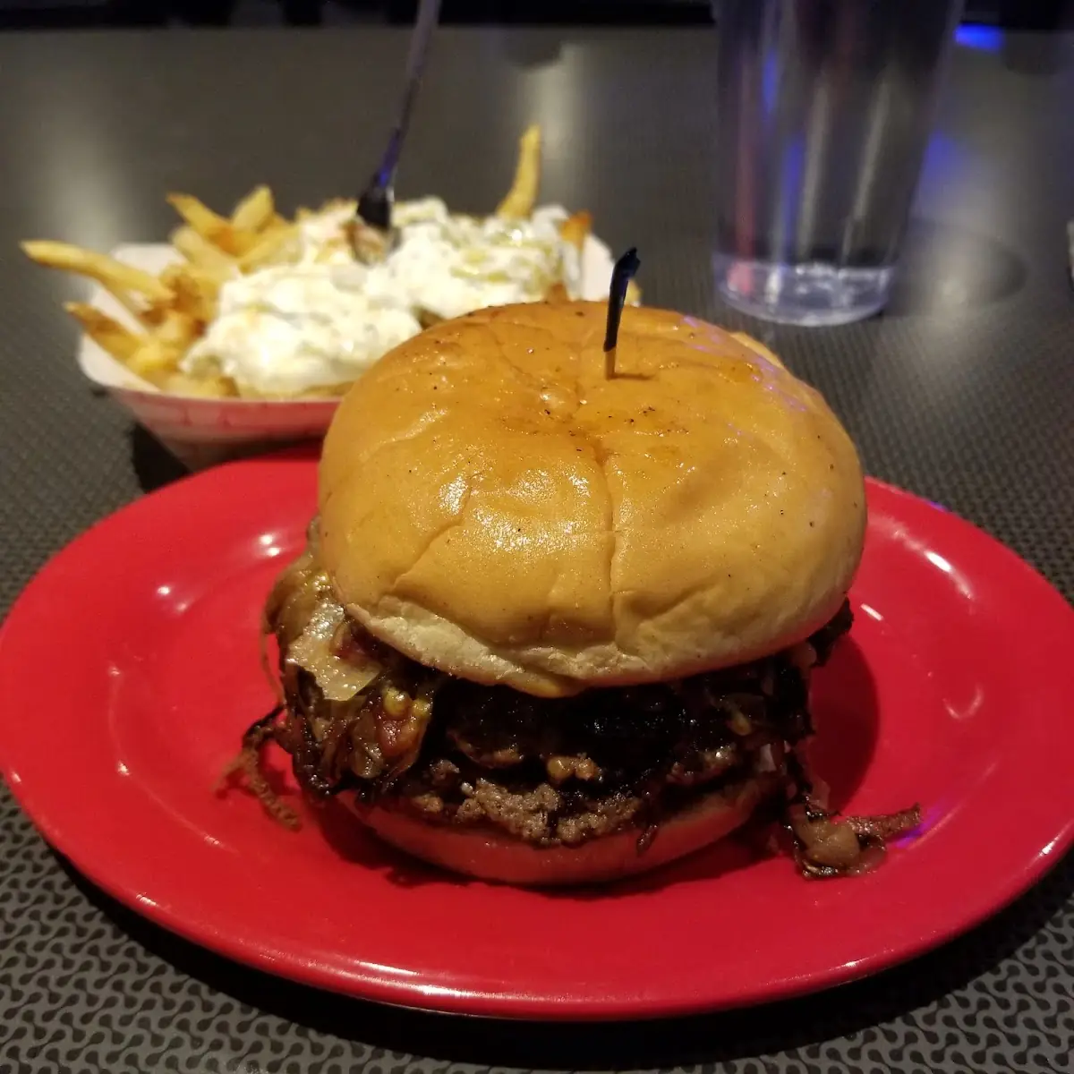 Sticky Fingers Burger w Grilled Onions