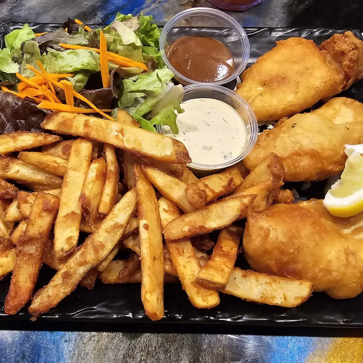 Fish and Chips with Macaroni Salad
