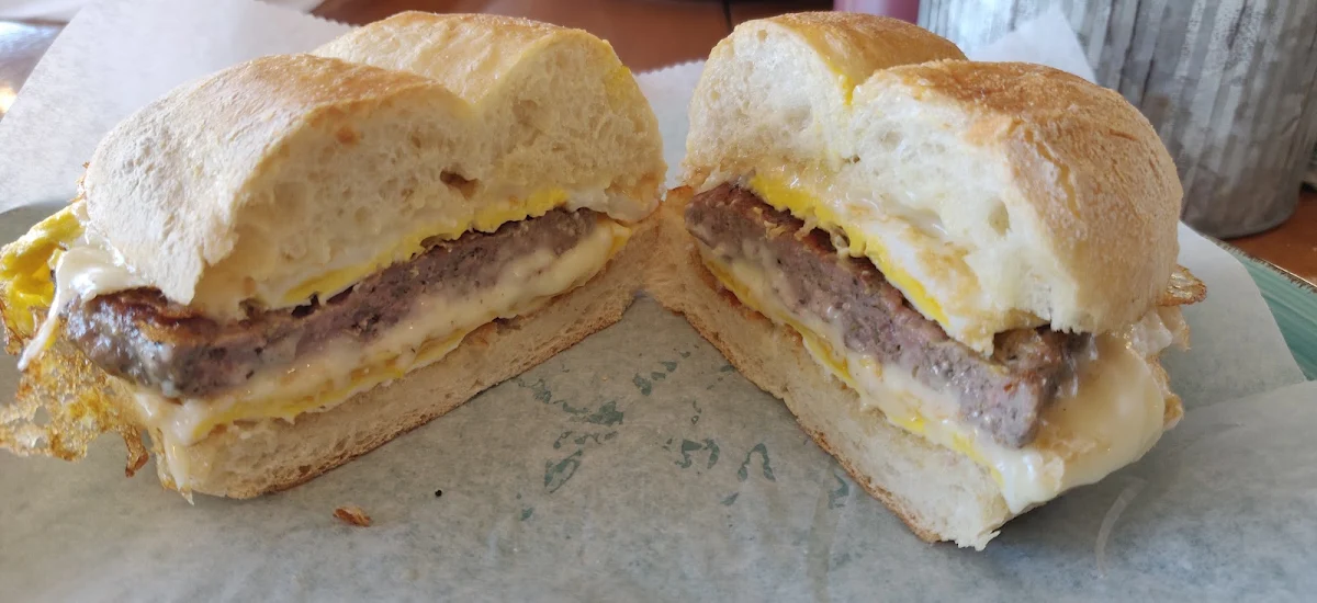 Sausage Egg and Cheese on a Portuguese Roll