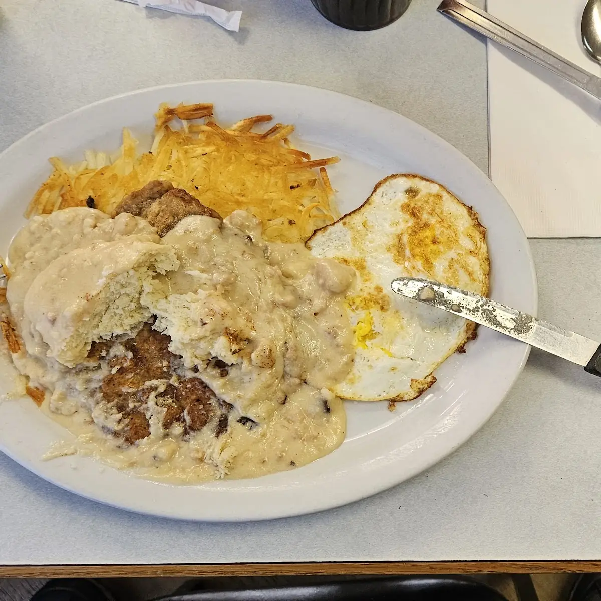 Chicken Fried Steak with Hash Browns