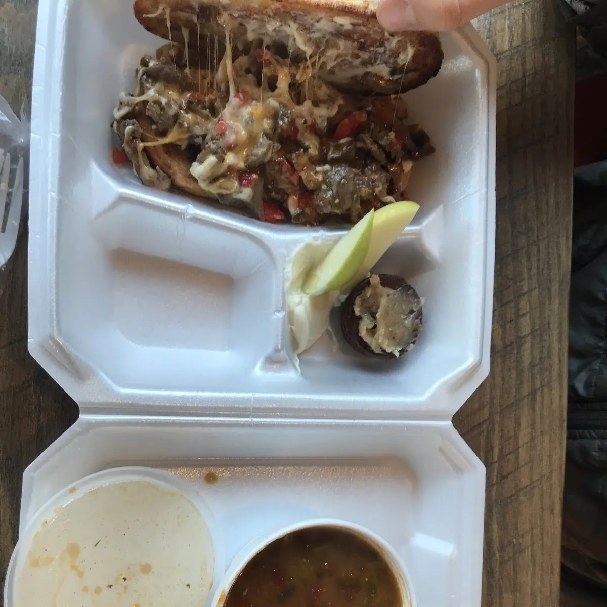 Steak and Cheese Sandwich with Soup